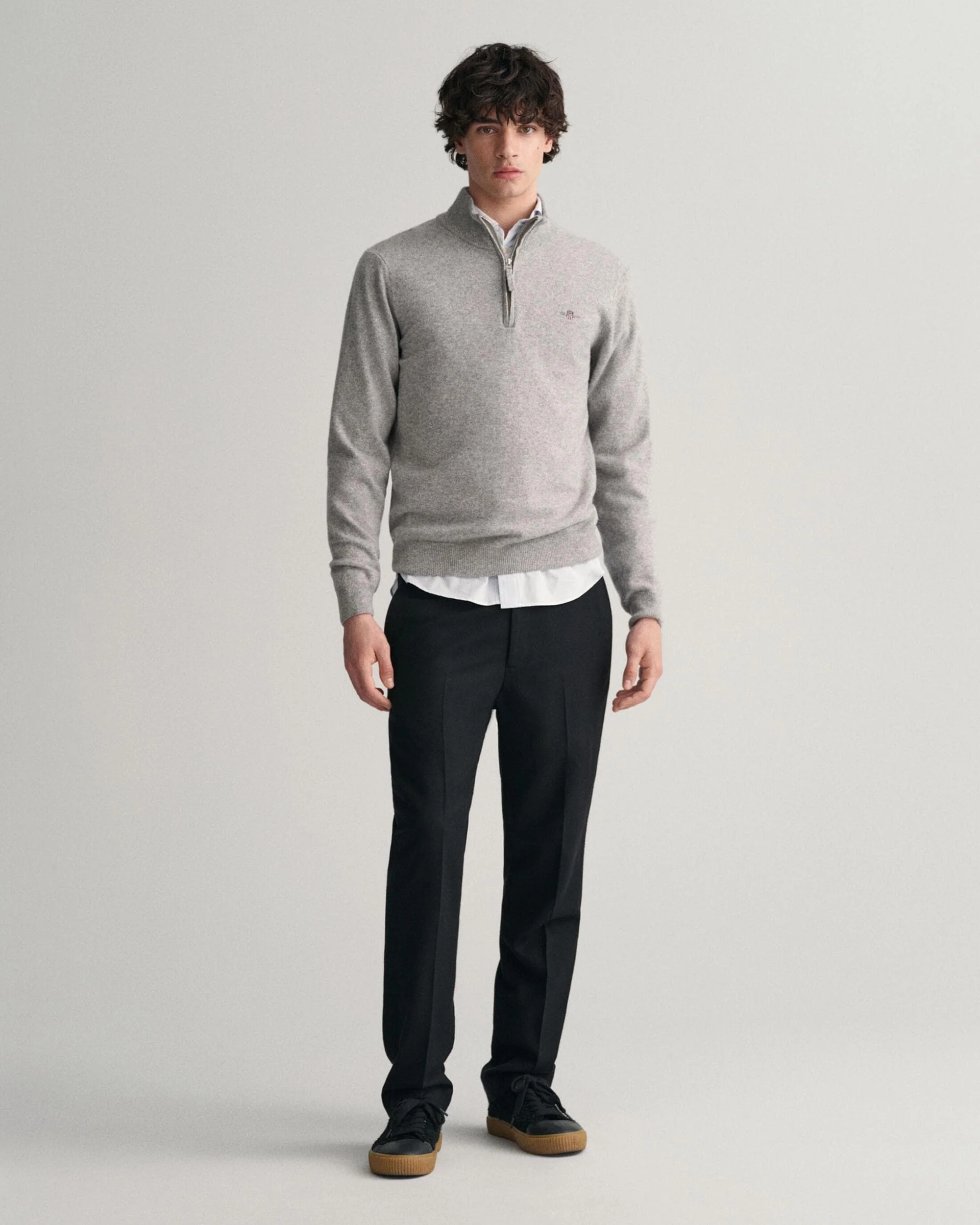 GANT Mens Superfine Lambswool Half Zip Cardigan - 93 Grey Melange - Image 4