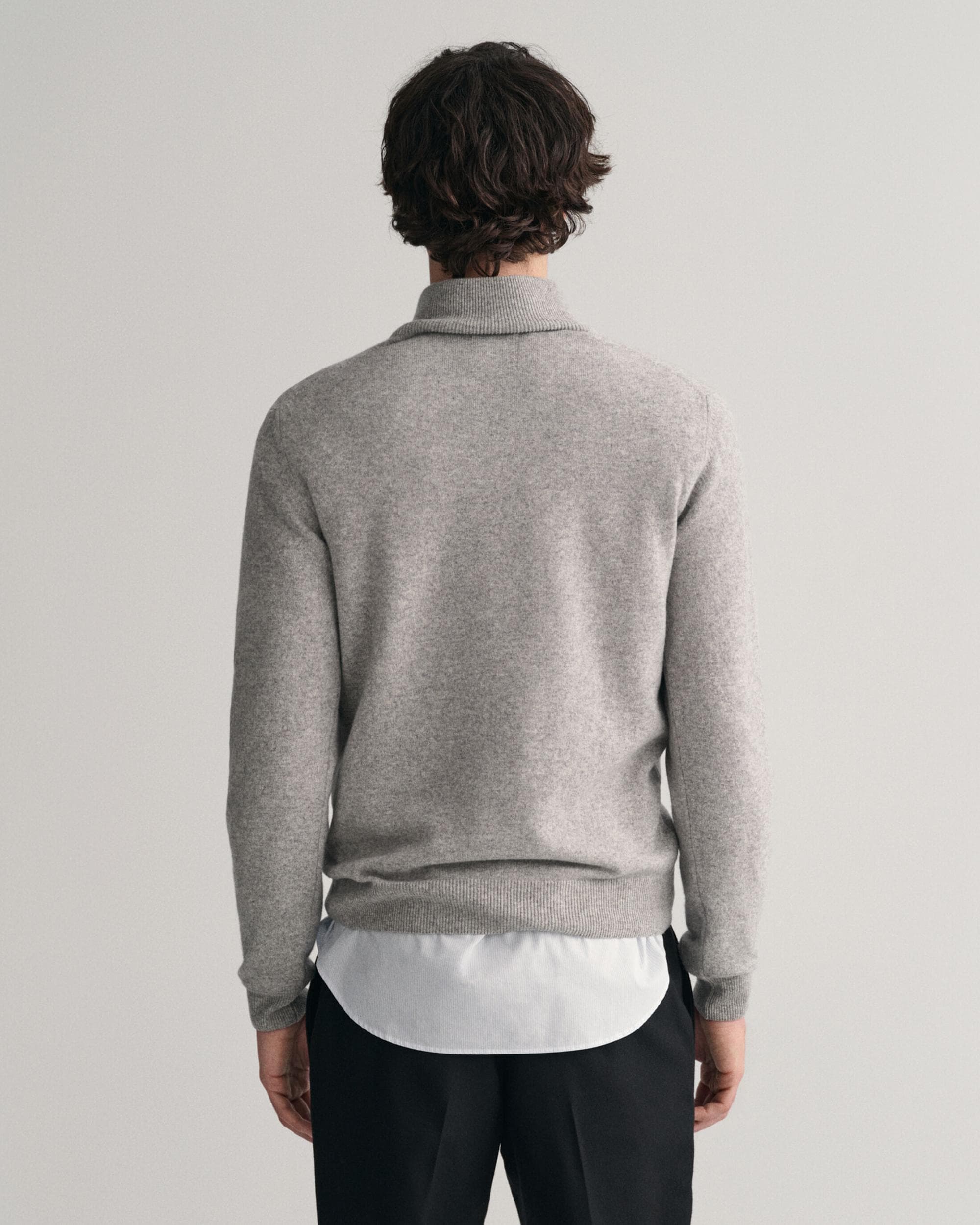 GANT Mens Superfine Lambswool Half Zip Cardigan - 93 Grey Melange - Image 5