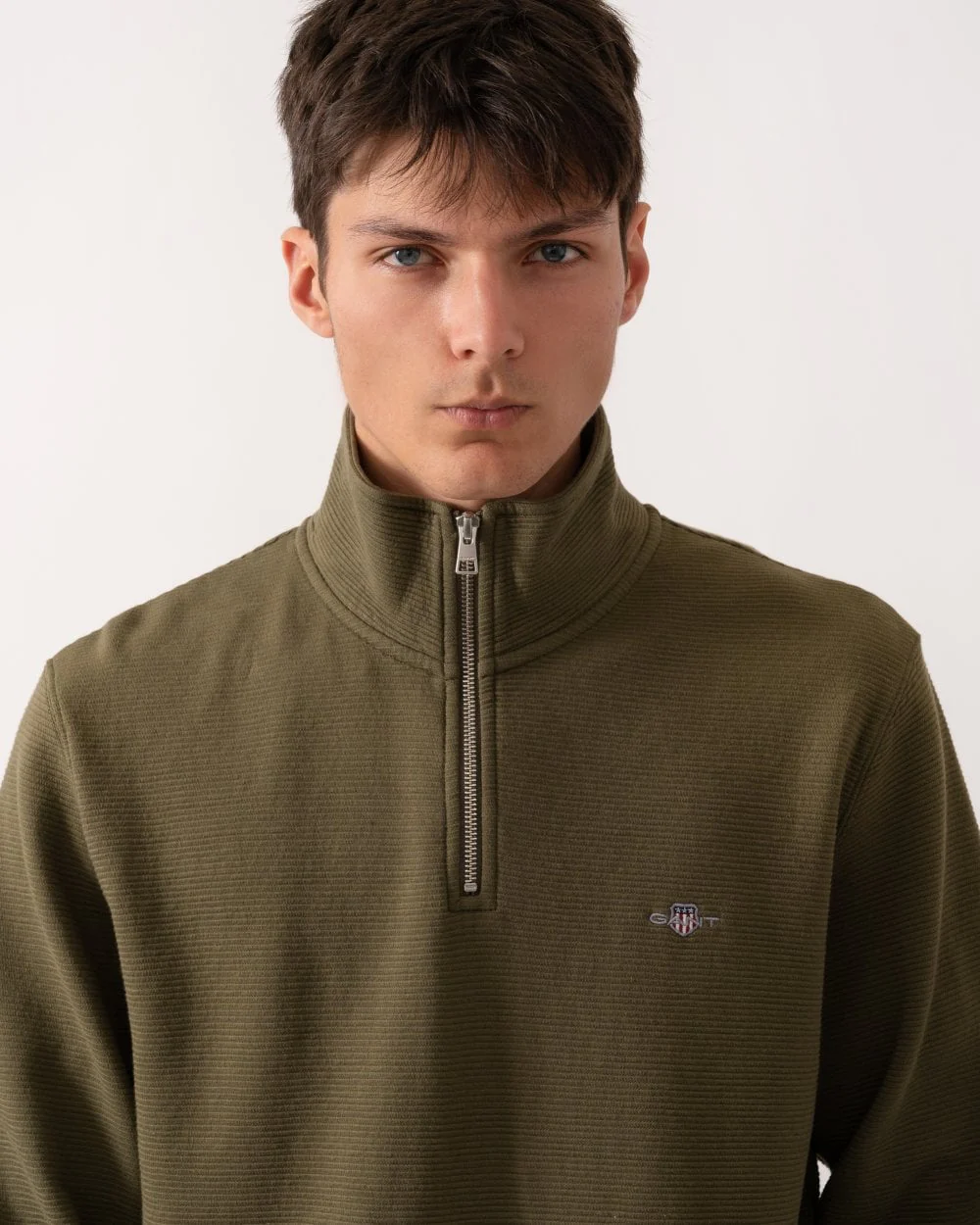 GANT Mens Texture Half-Zip Sweatshirt - 301 Juniper Green - Image 2