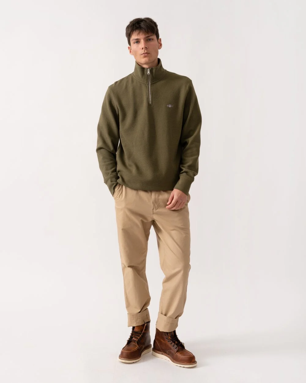 GANT Mens Texture Half-Zip Sweatshirt - 301 Juniper Green - Image 3