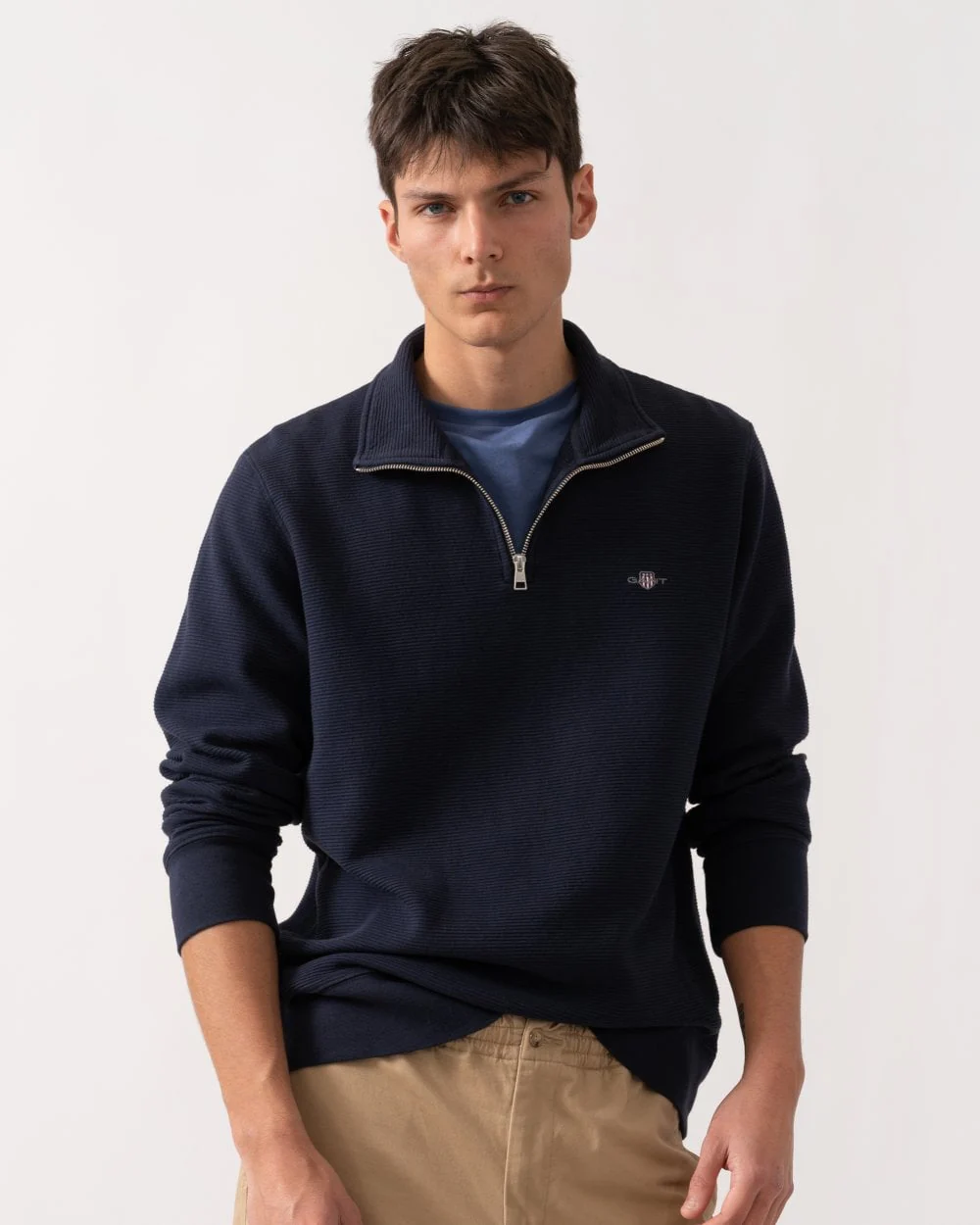 GANT Mens Texture Half-Zip Sweatshirt - 433 Evening Blue