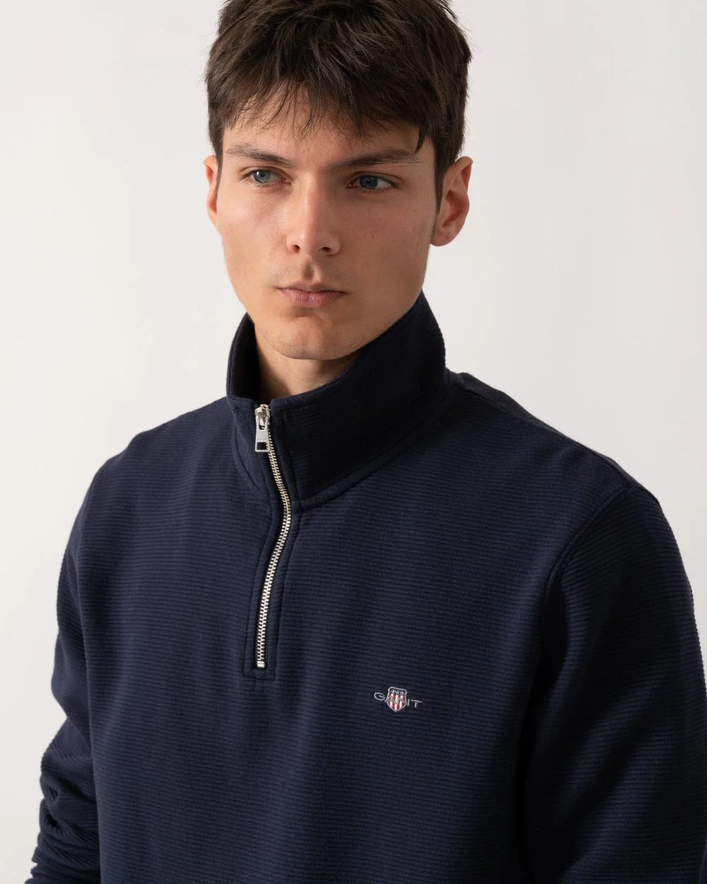 GANT Mens Texture Half-Zip Sweatshirt - 433 Evening Blue - Image 2