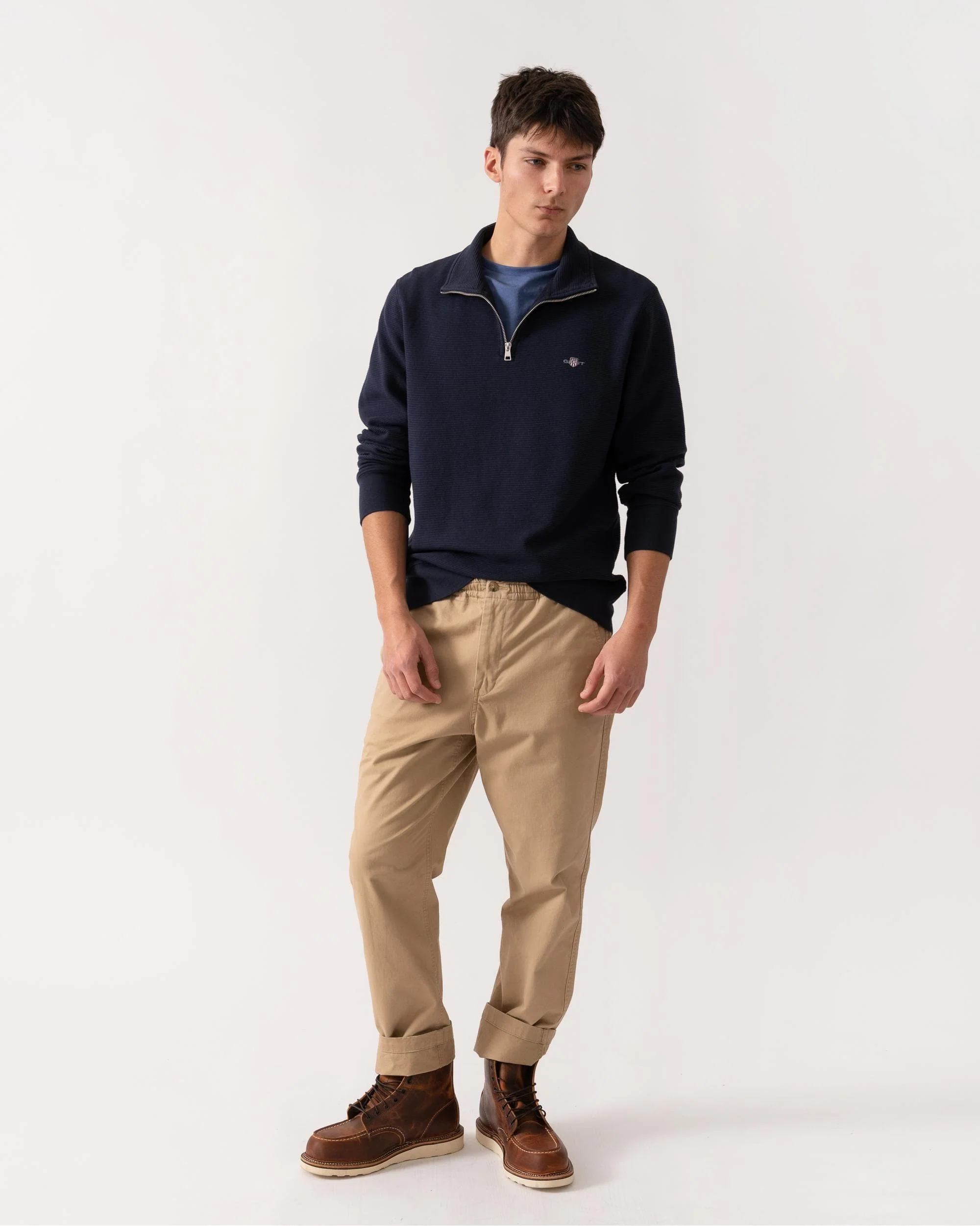 GANT Mens Texture Half-Zip Sweatshirt - 433 Evening Blue - Image 3