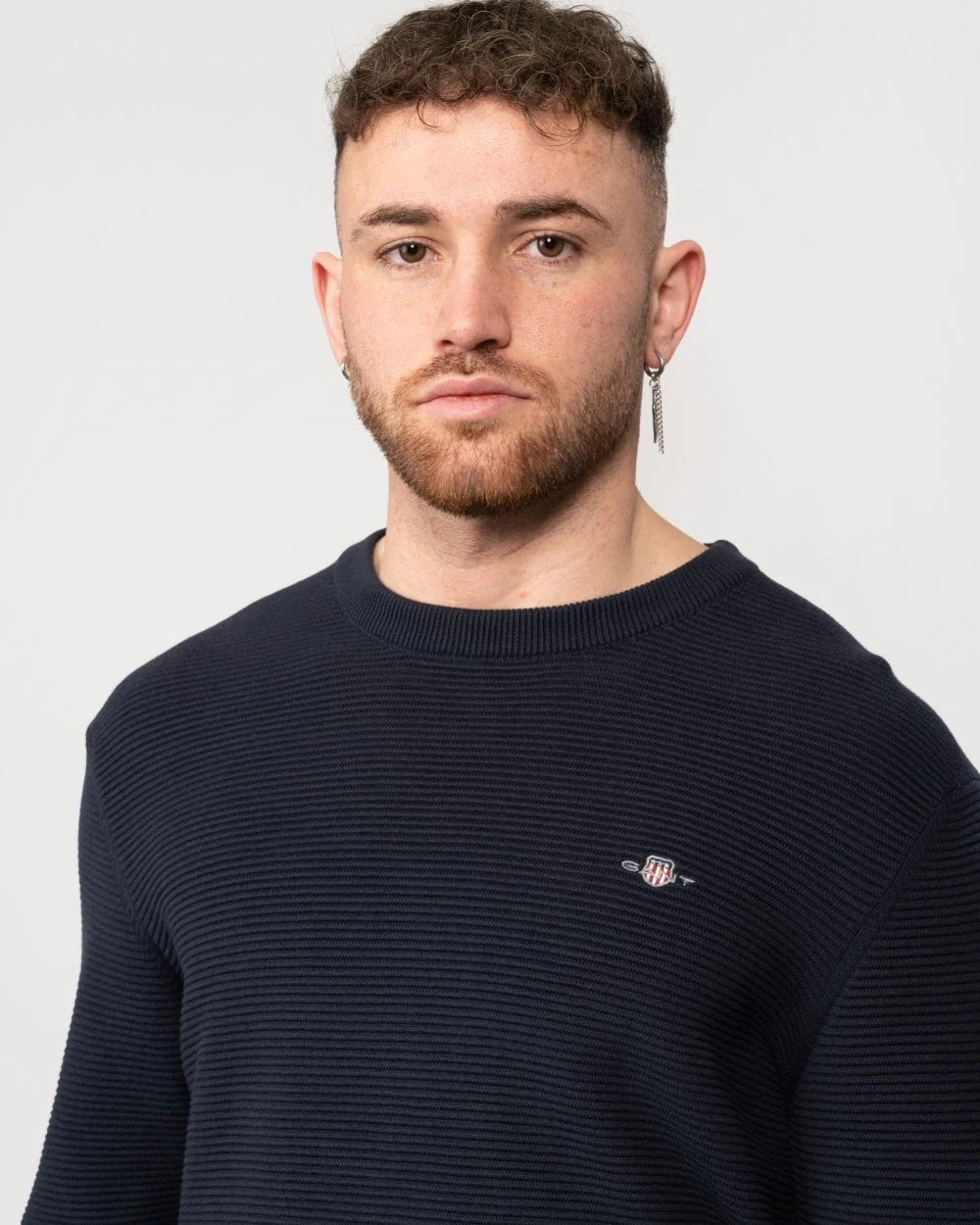 GANT Mens Textured Cotton Crew Neck Jumper - Image 2