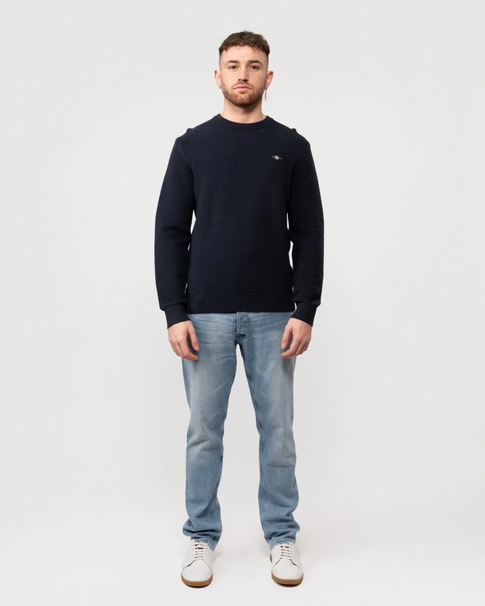 GANT Mens Textured Cotton Crew Neck Jumper - Image 3