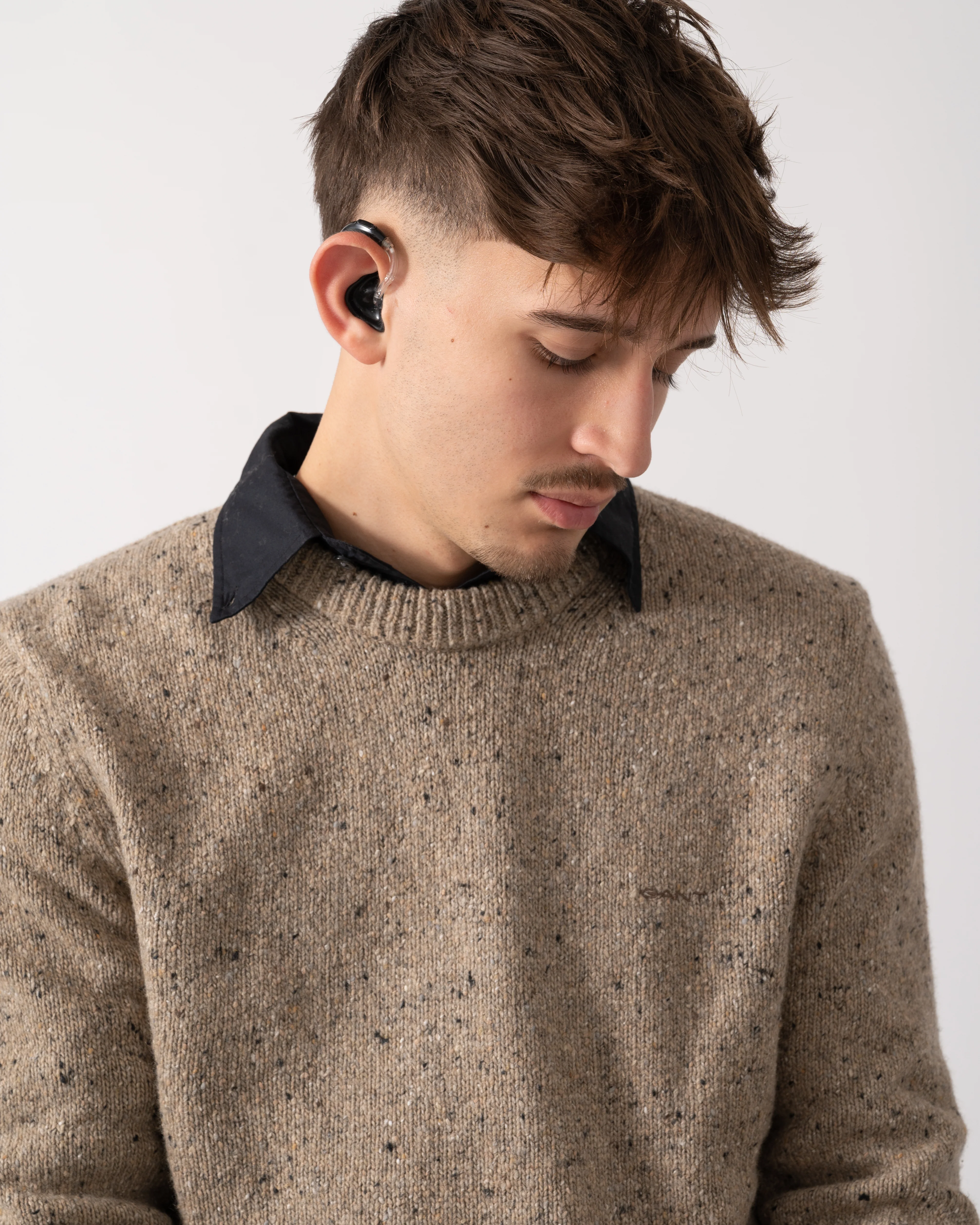 GANT Mens Wool Blend Neps Crew Neck Jumper - 295 Dark Sand Melange - Image 2