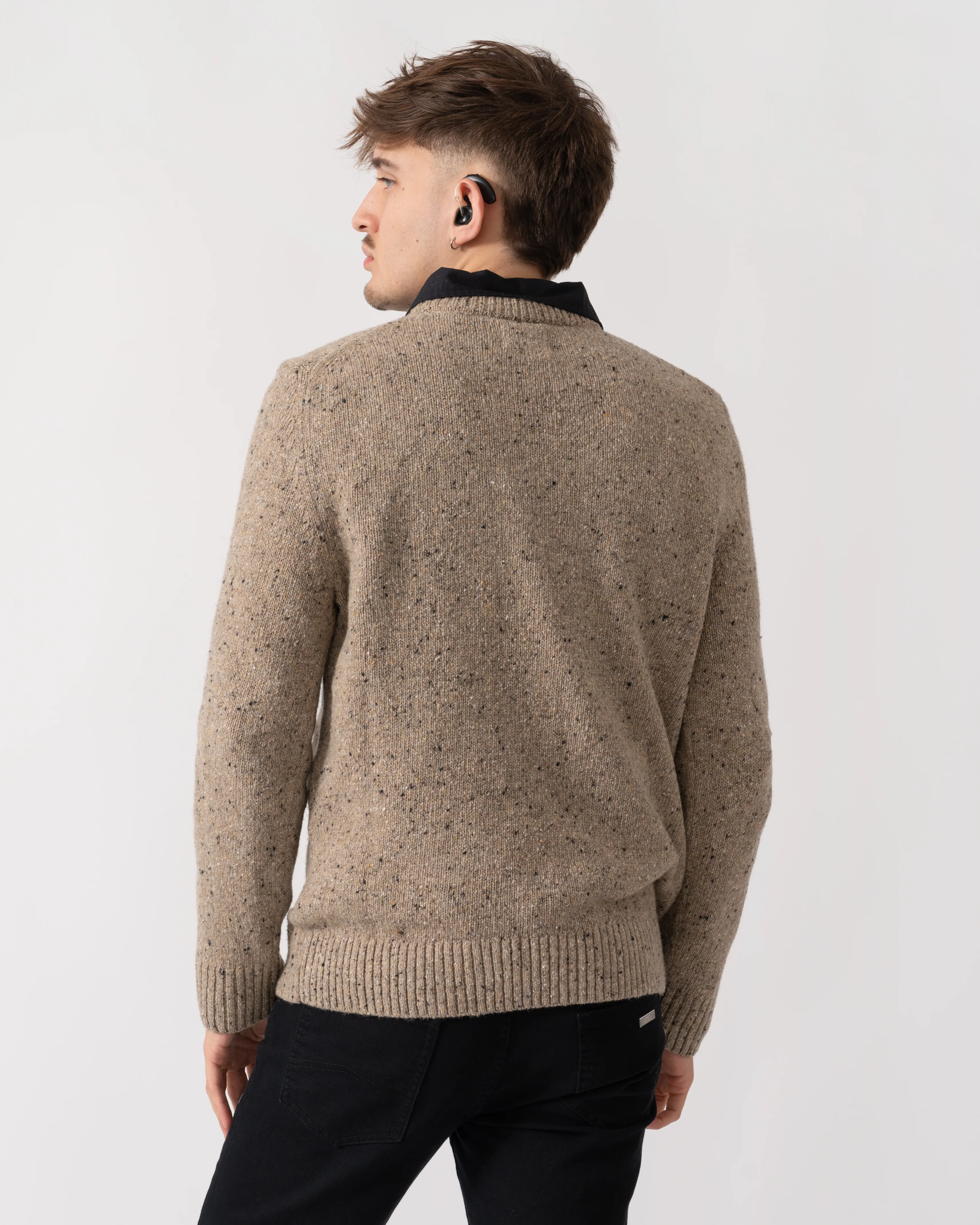 GANT Mens Wool Blend Neps Crew Neck Jumper - 295 Dark Sand Melange - Image 4