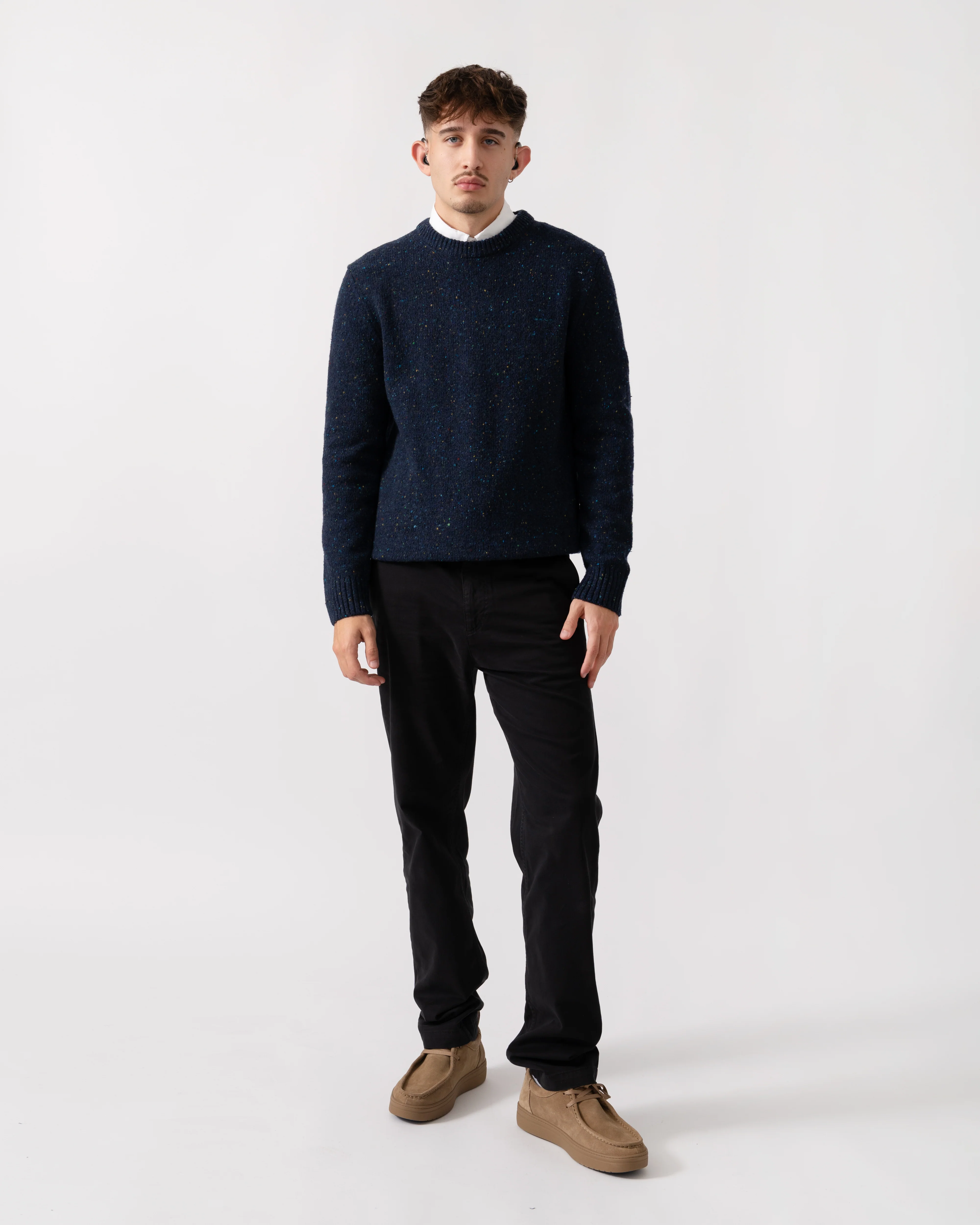 GANT Mens Wool Blend Neps Crew Neck Jumper - 433 Evening Blue - Image 2