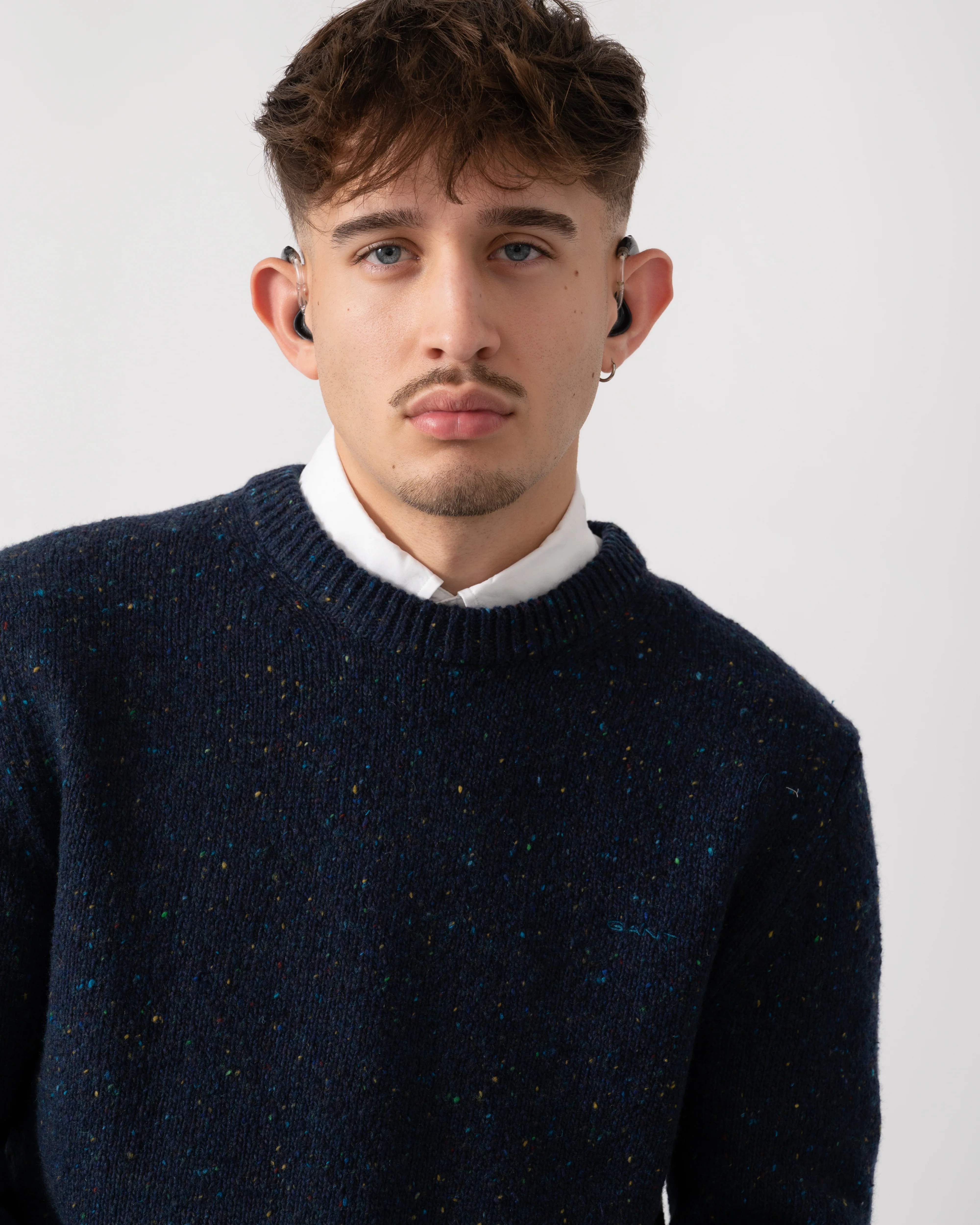 GANT Mens Wool Blend Neps Crew Neck Jumper - 433 Evening Blue - Image 3