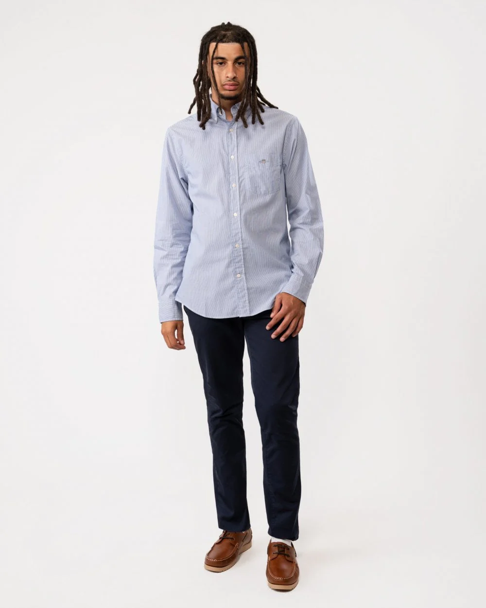GANT Regular Fit Poplin Shield Banker Shirt - 436 College Blue - Image 3