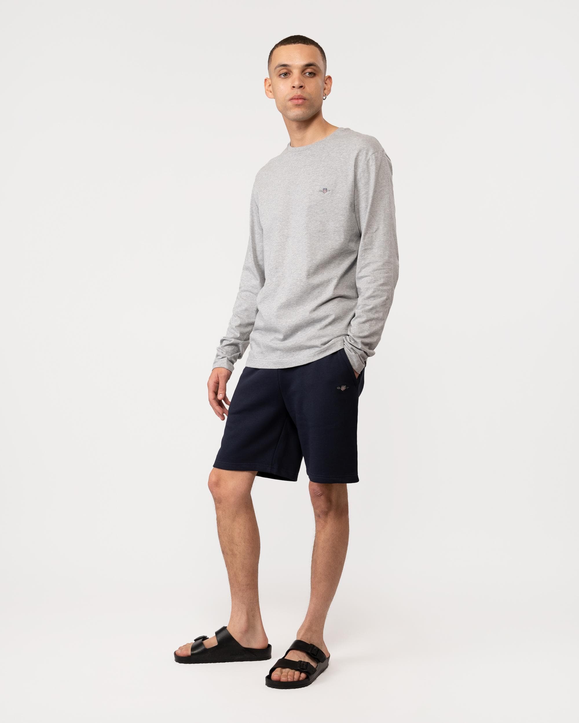 GANT Regular Fit Shield Logo Sweat Shorts - 433 Evening Blue - Image 3