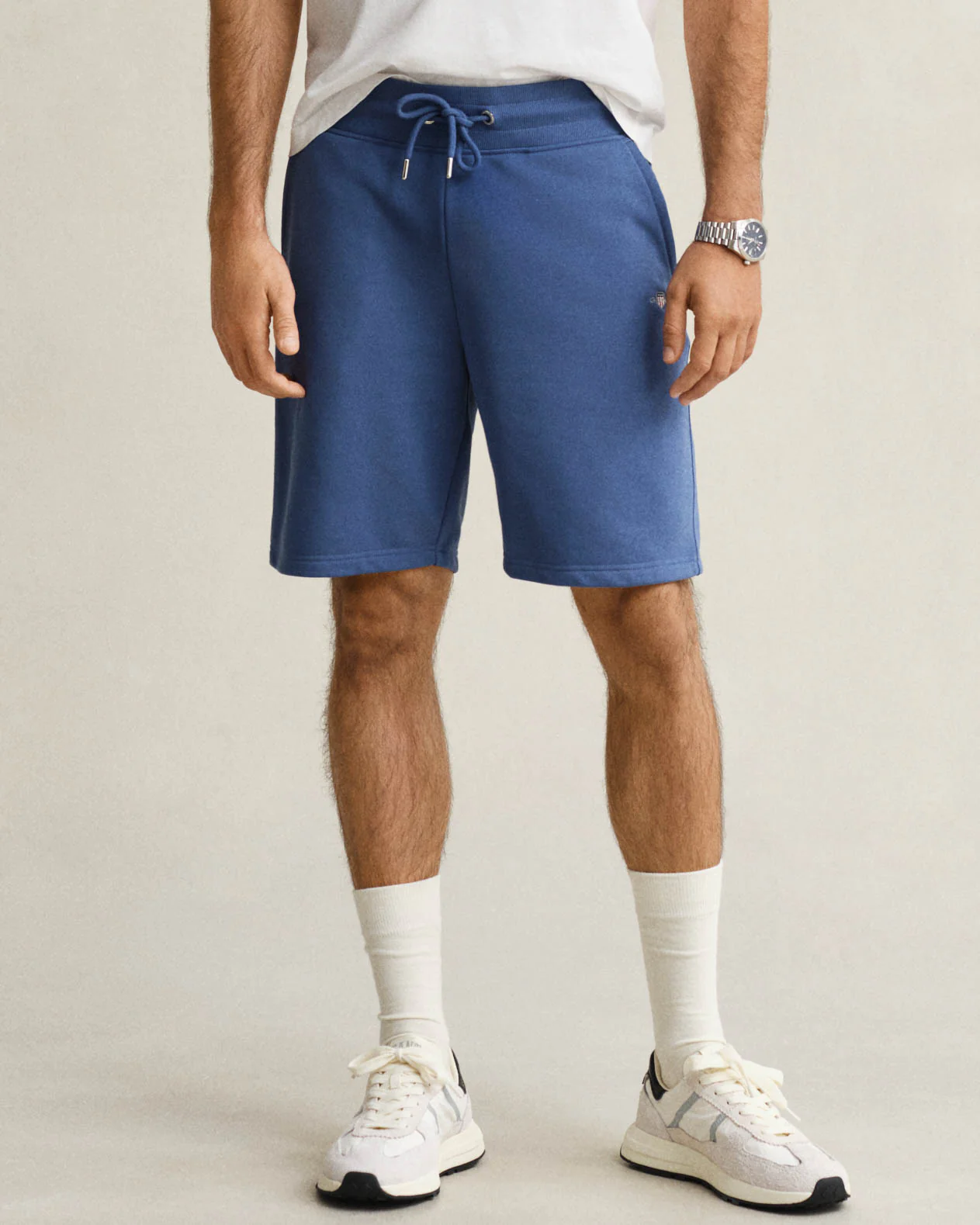 GANT Regular Fit Shield Logo Sweat Shorts - 442 Vintage Blue - Image 2