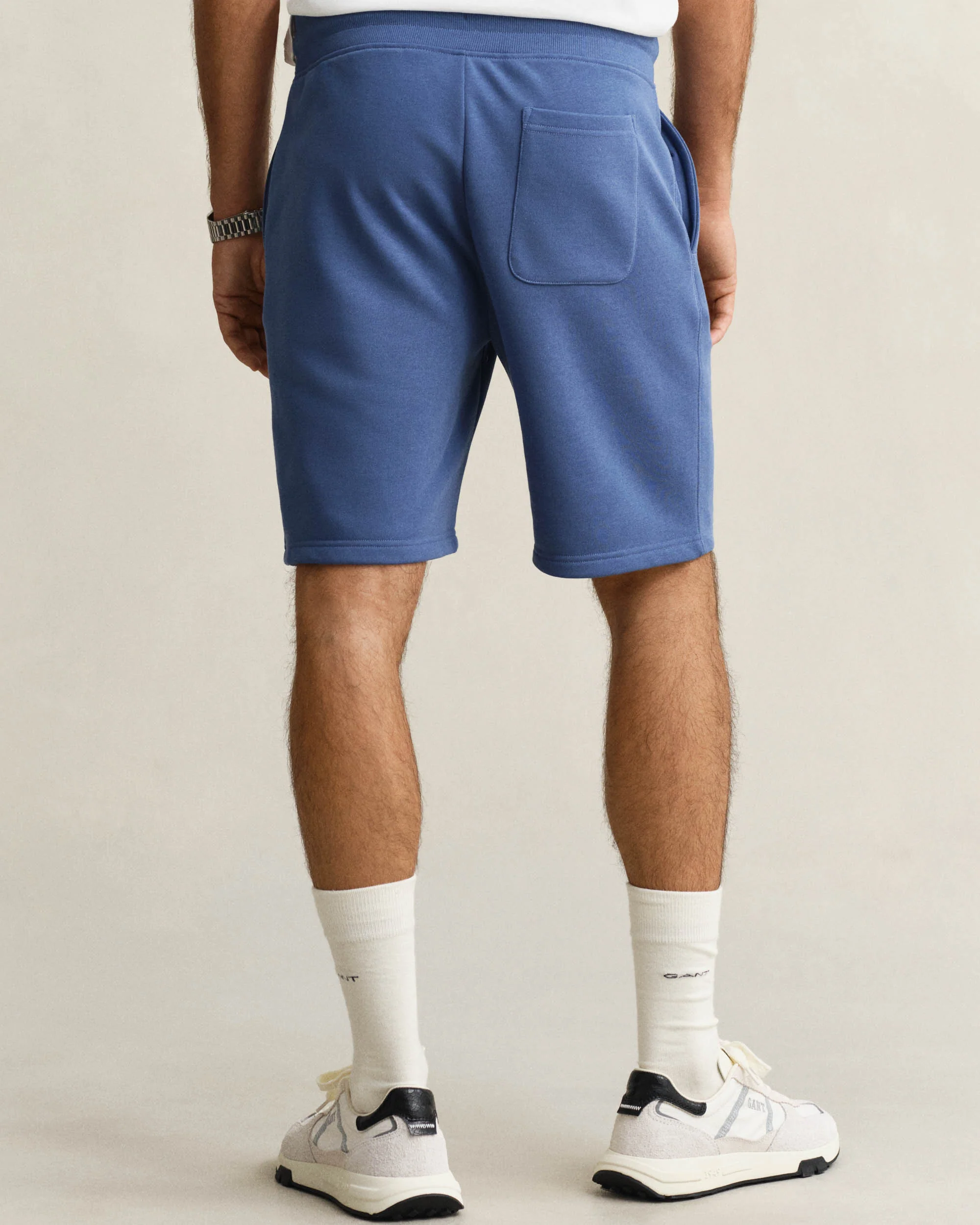 GANT Regular Fit Shield Logo Sweat Shorts - 442 Vintage Blue - Image 3