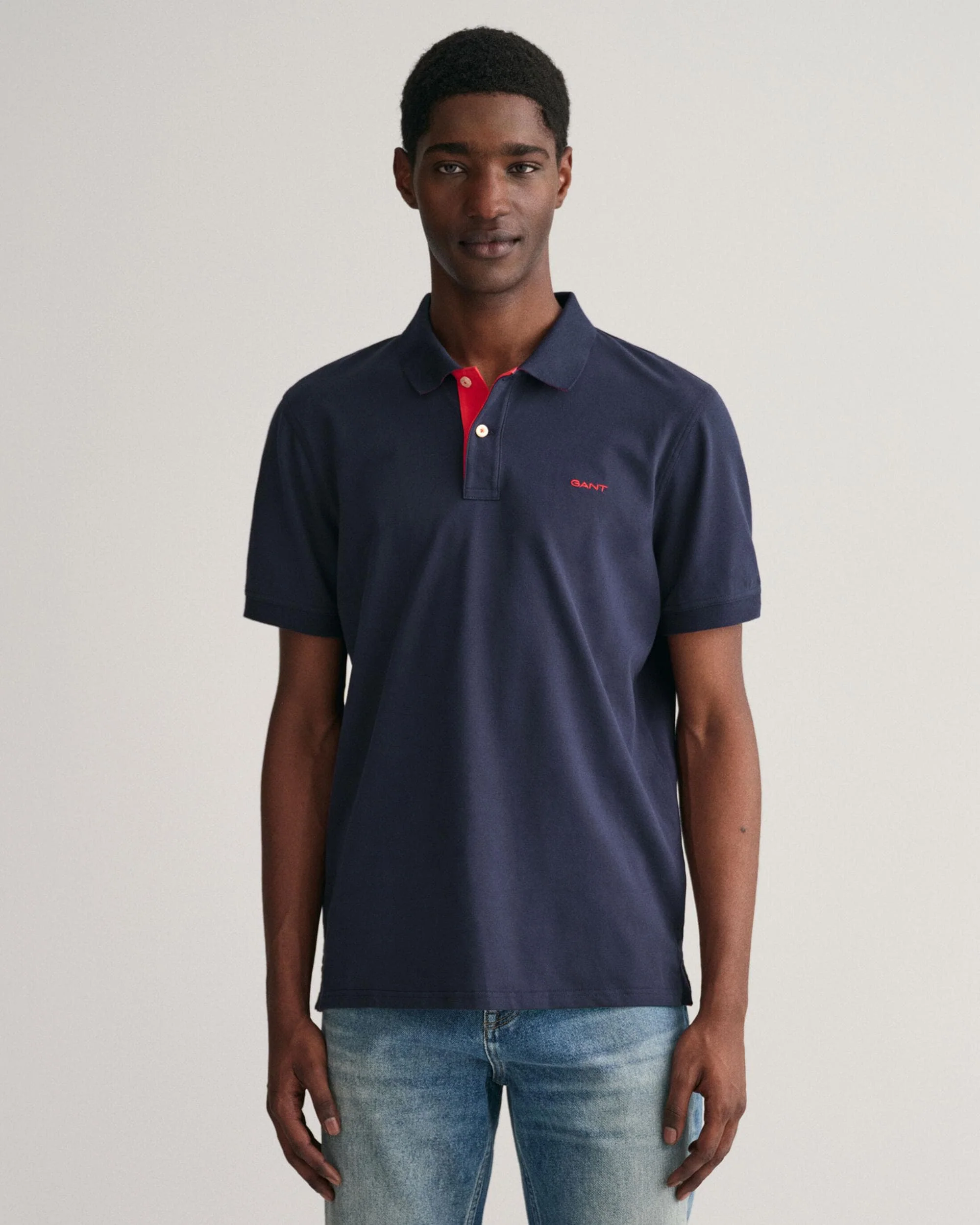 GANT Regular Fit Short Sleeve Contrast Pique Rugger - 433 Evening Blue - Image 3