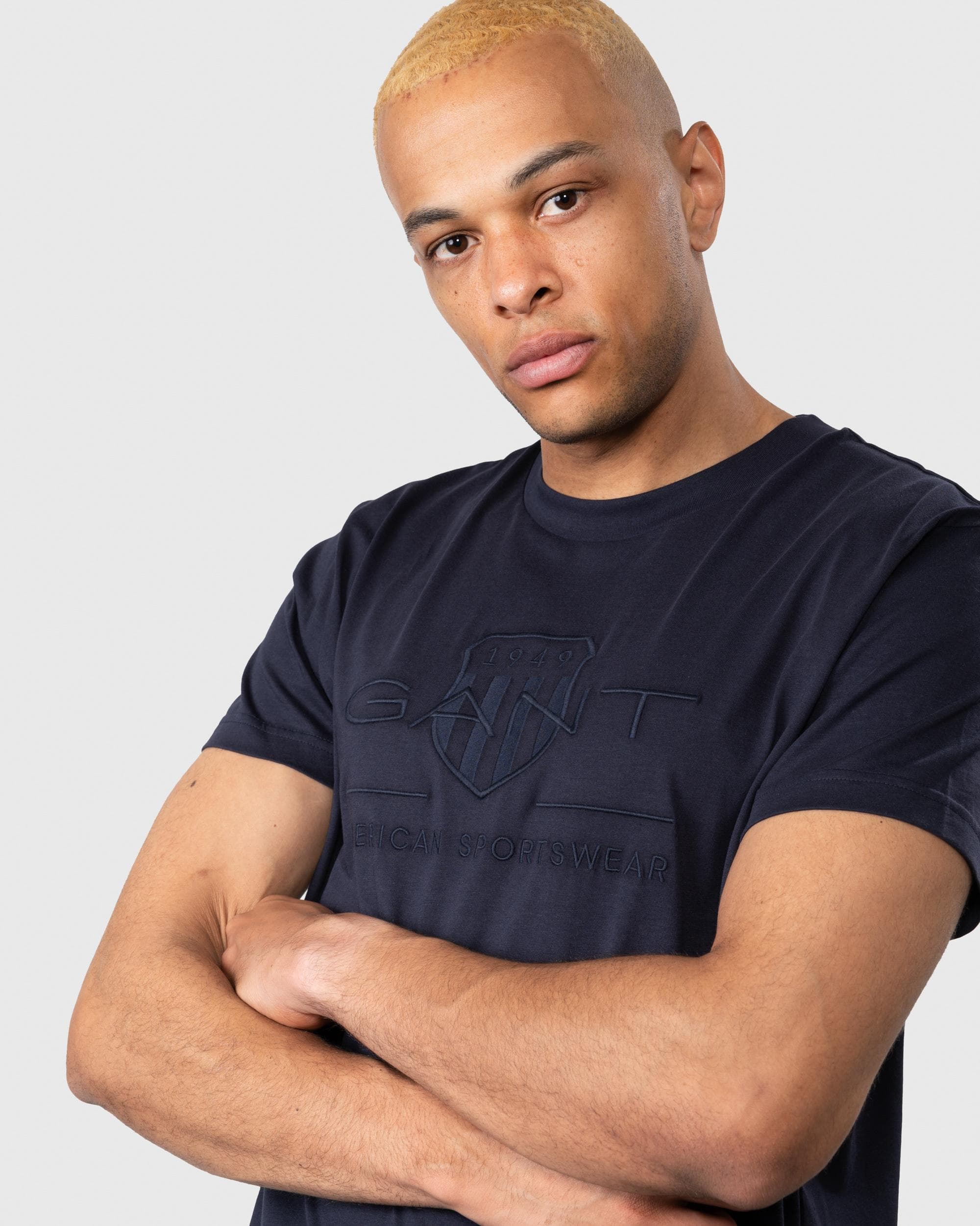 GANT Tonal Archive Shield Mens T-Shirt - 433 Evening Blue - Image 2