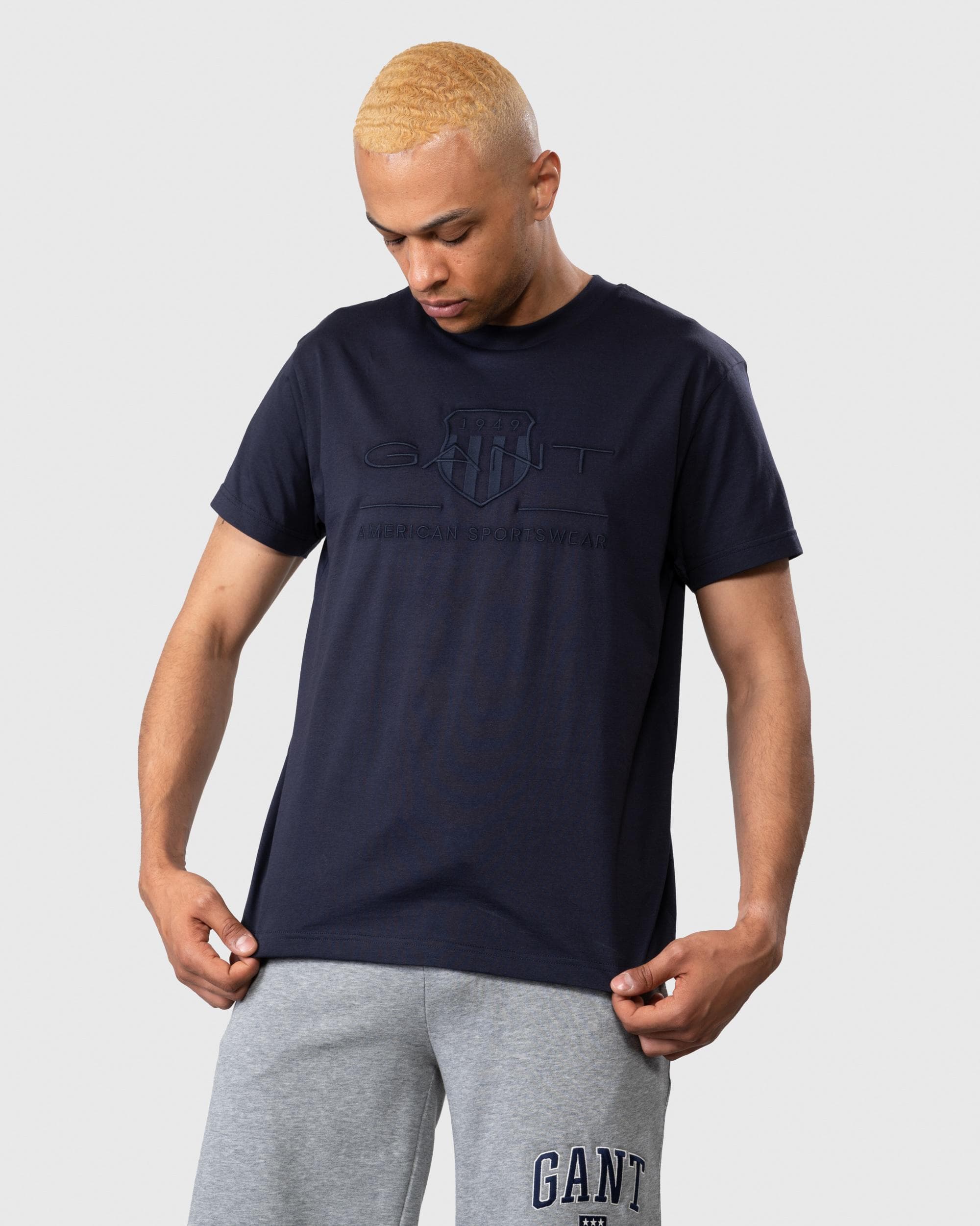 GANT Tonal Archive Shield Mens T-Shirt - 433 Evening Blue - Image 5