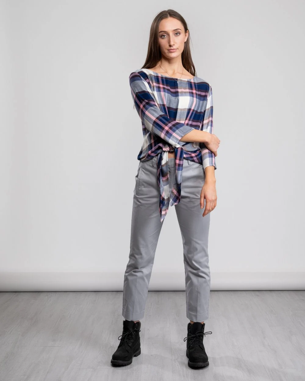 Great Plains Charlotte Check Knot Detail Womens Top - Image 2