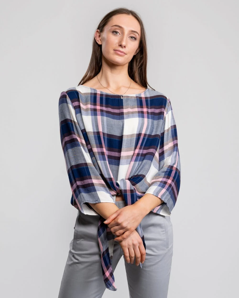 Great Plains Charlotte Check Knot Detail Womens Top - Image 3