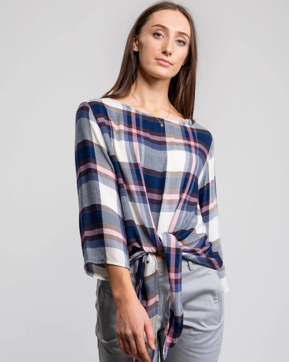 Great Plains Charlotte Check Knot Detail Womens Top - Image 4