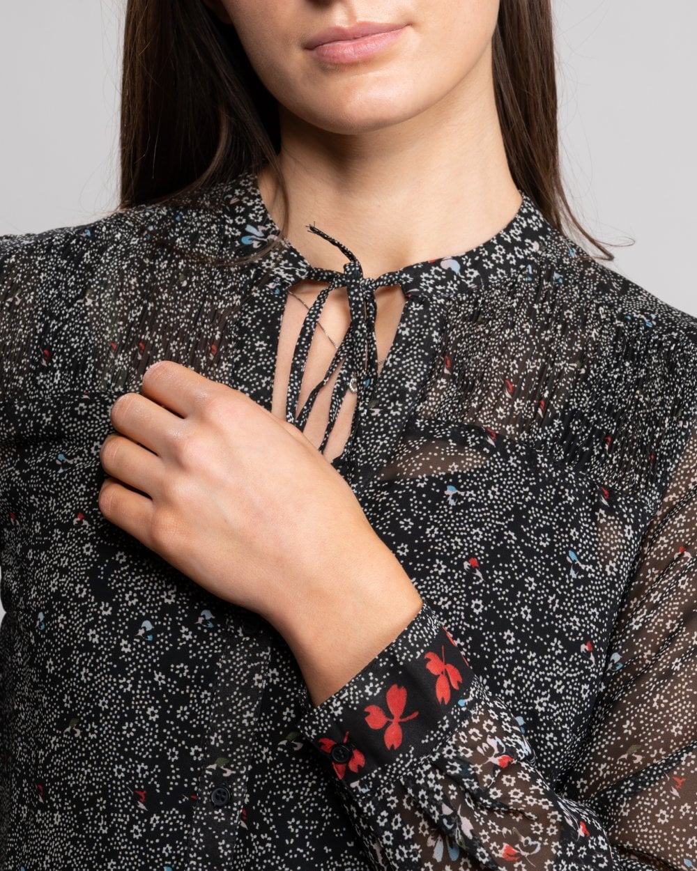 Great Plains Scatter Floral Neck Tie Womens Shirt - Image 2