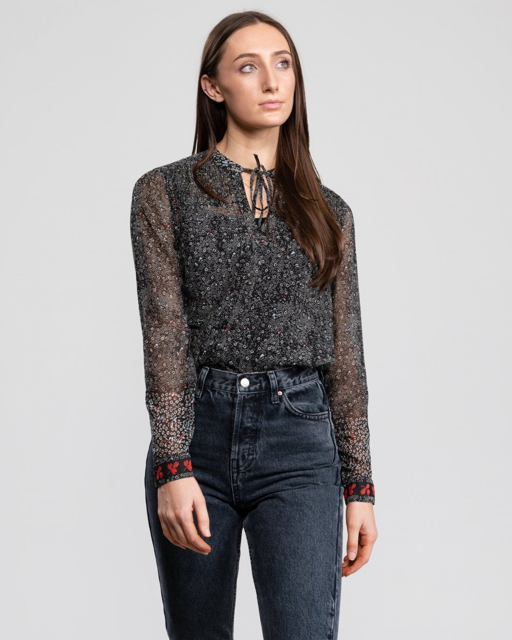 Great Plains Scatter Floral Neck Tie Womens Shirt - Image 4