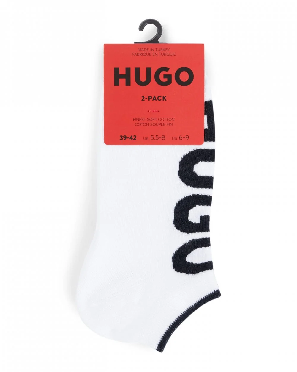 HUGO 2-Pack Mens Ankle Length Combed Cotton Socks with Logo NOS - White 100 - Image 3