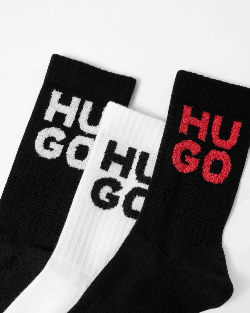 HUGO 3 Pack Mens Quarter Length Ribbed Socks with Stacked Logo - Image 2