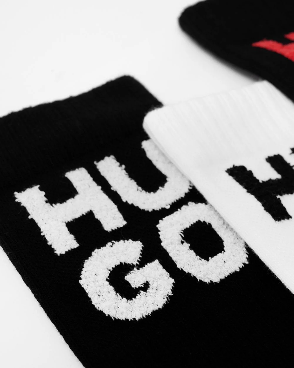 HUGO 3 Pack Mens Quarter Length Ribbed Socks with Stacked Logo - Image 3