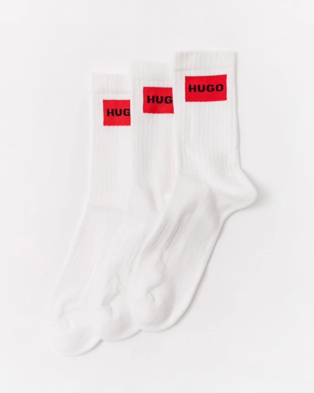 HUGO 3-Pack Quarter Length Combed Cotton Ribbed Mens Socks - Image 2