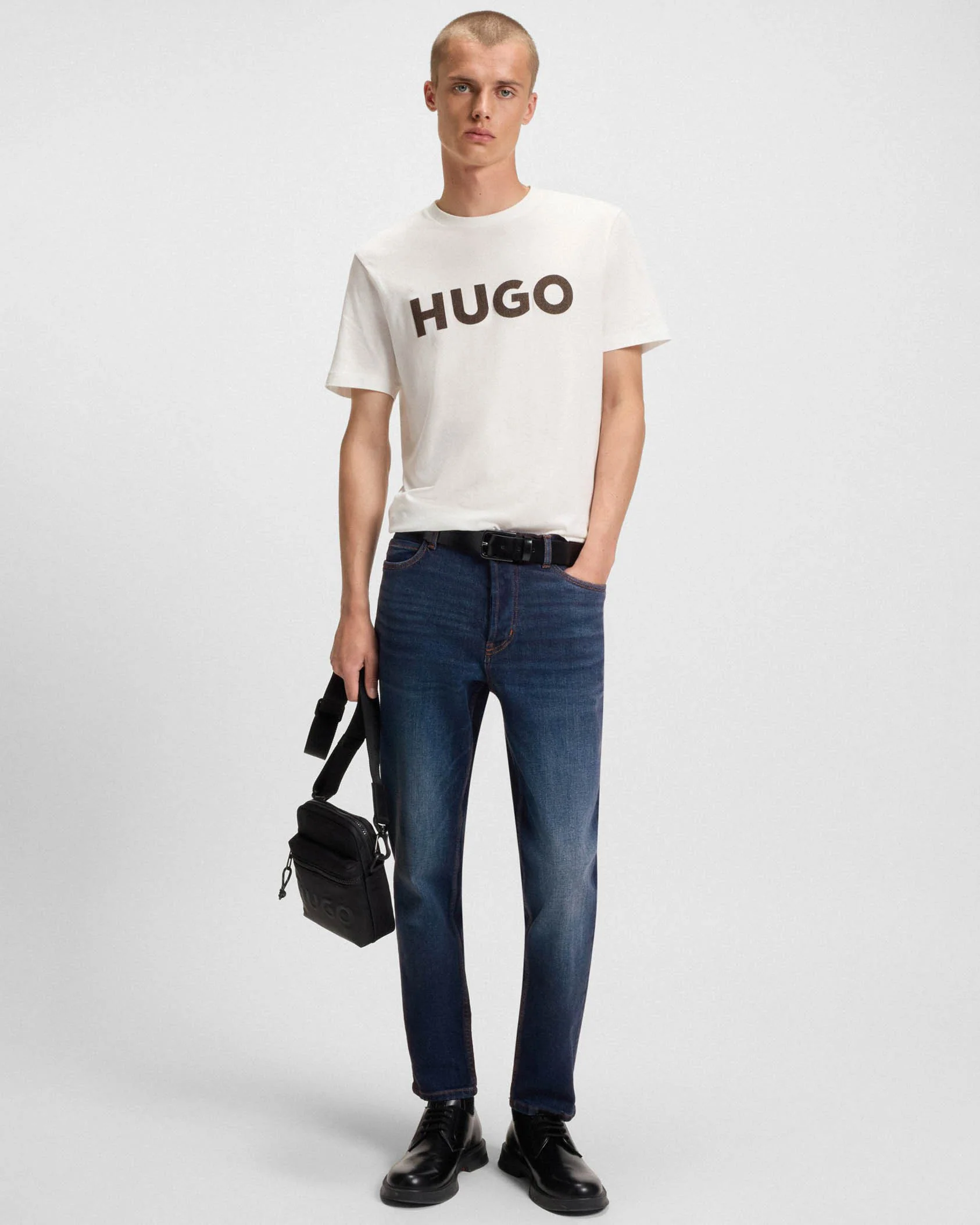HUGO 634 Mens Tapered-Fit Jeans in Stretch Denim - Dark Blue 409 - Image 2