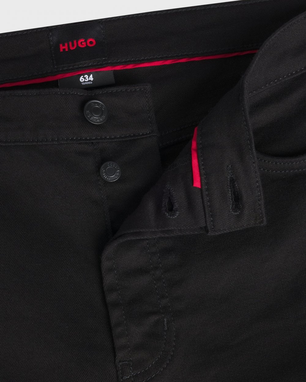 HUGO 634 Mens Tapered-Fit Jeans in Ultra Black Stretch Denim - Image 2