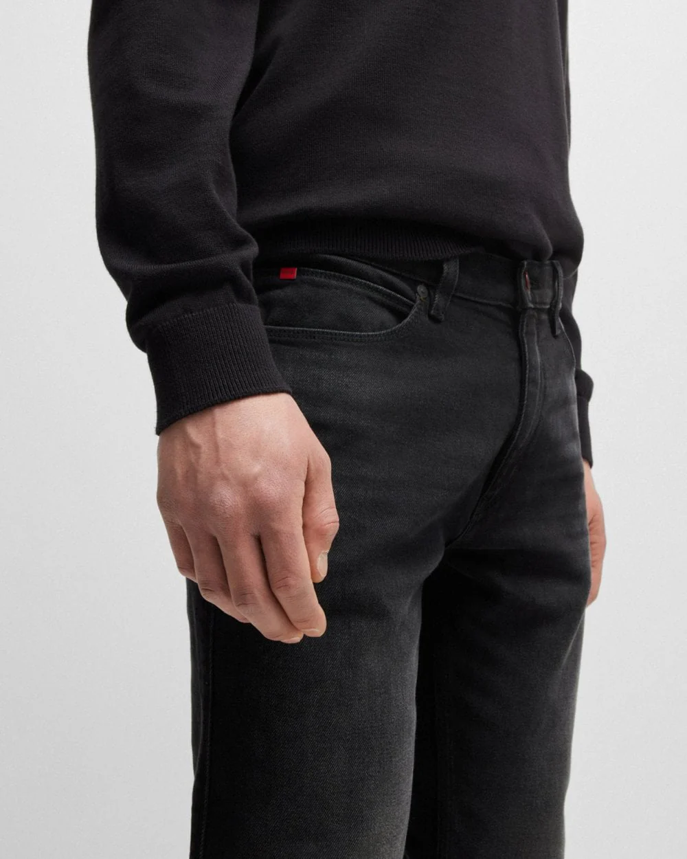 HUGO 734 Mens Extra-Slim Fit Jeans in Black Stretch Denim - Black 005 - Image 3