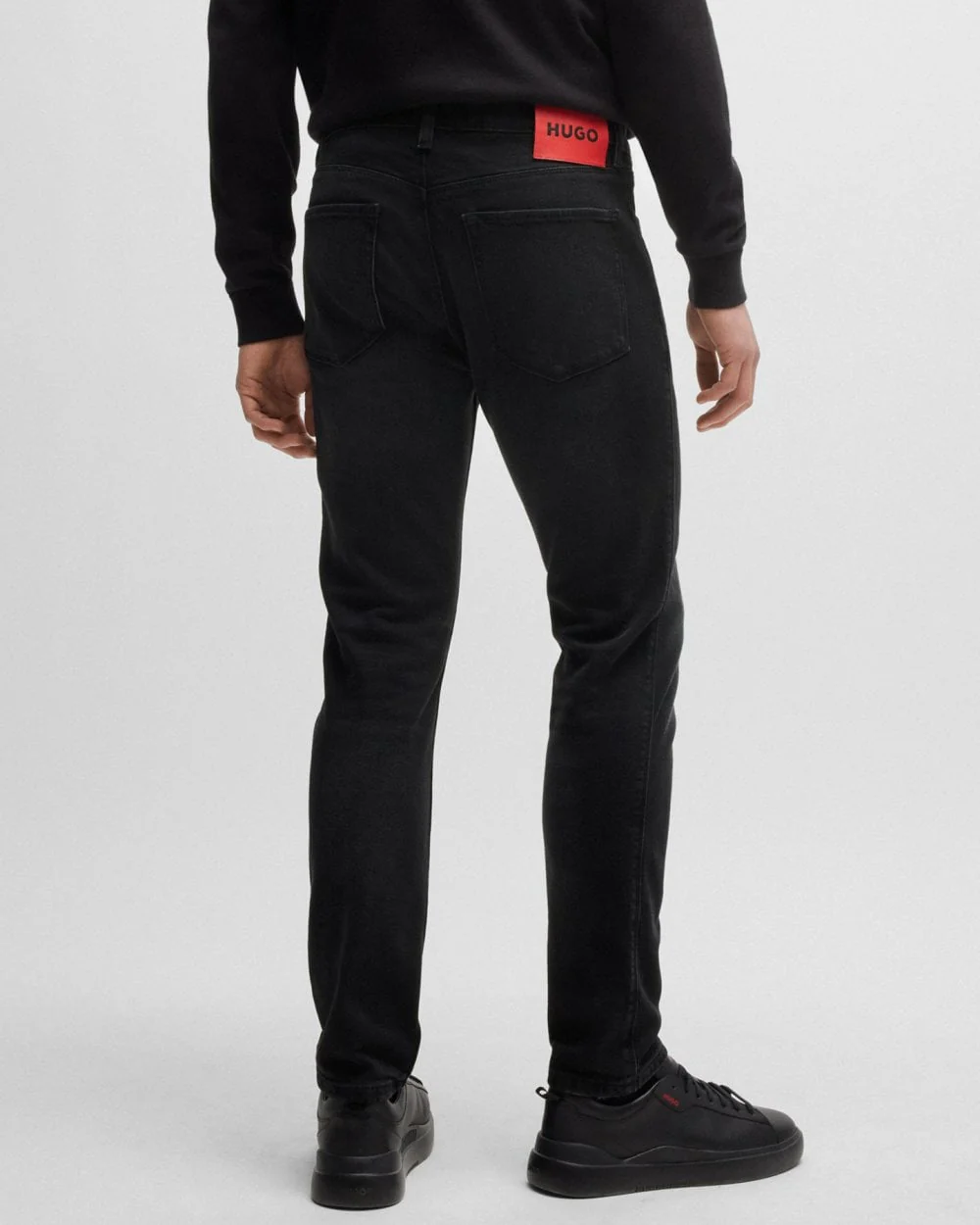 HUGO 734 Mens Extra-Slim Fit Jeans in Black Stretch Denim - Black 005 - Image 4