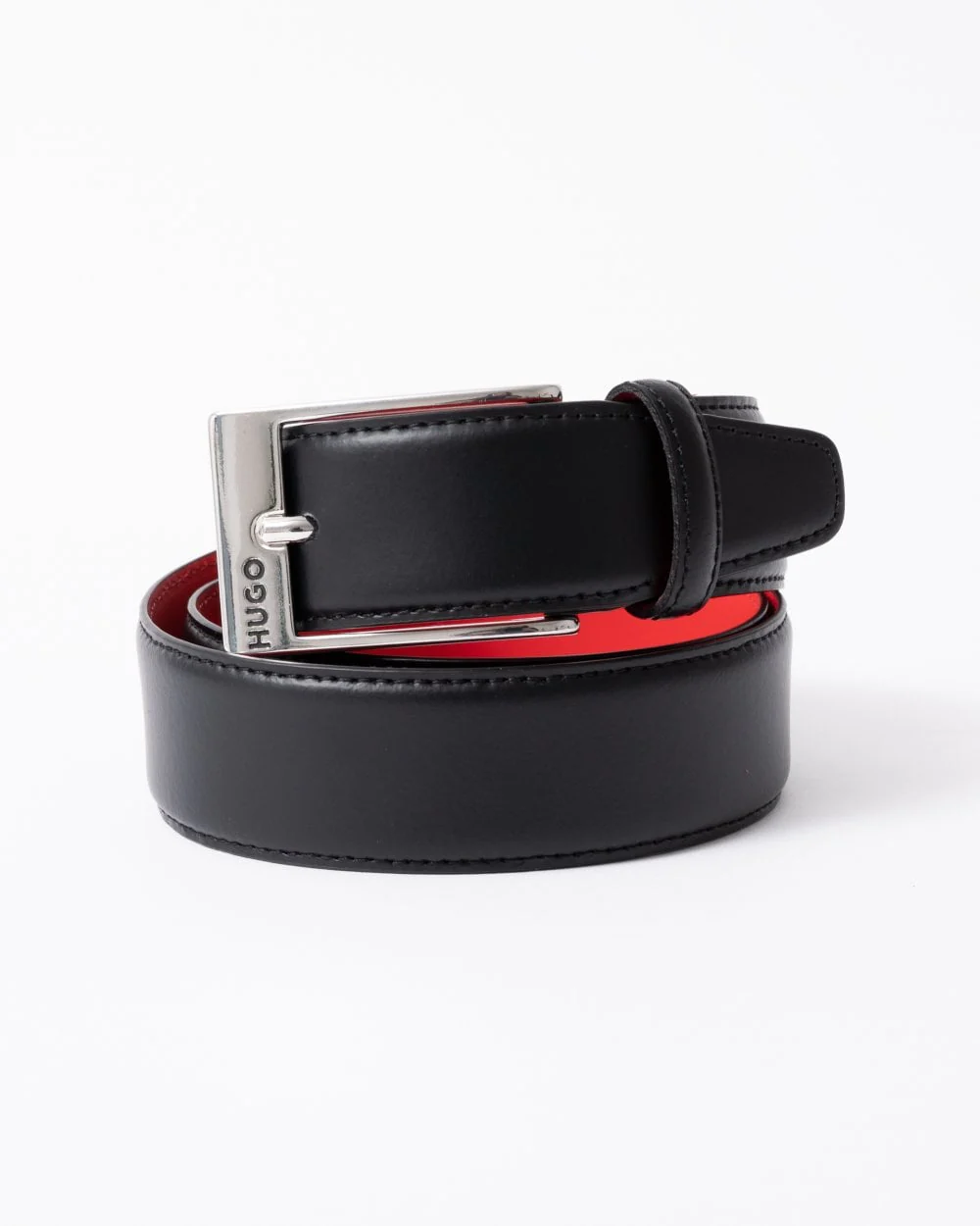 HUGO Barney Mens Italian-Made Belt in Smooth Leather with Logo Buckle - Image 3