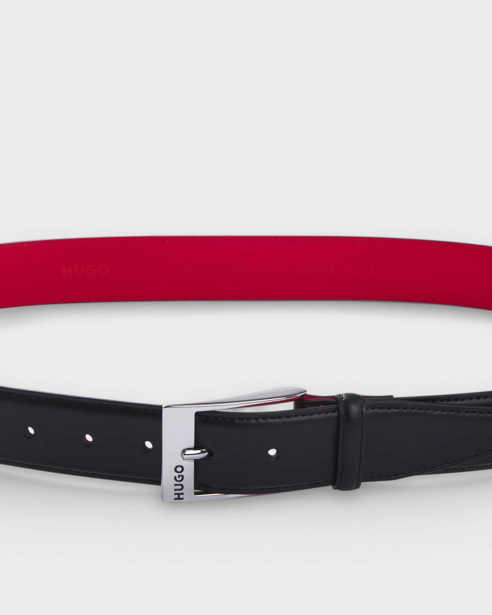 HUGO Barney Mens Patent-Leather Belt with Red Lining - Black 001 - Image 2