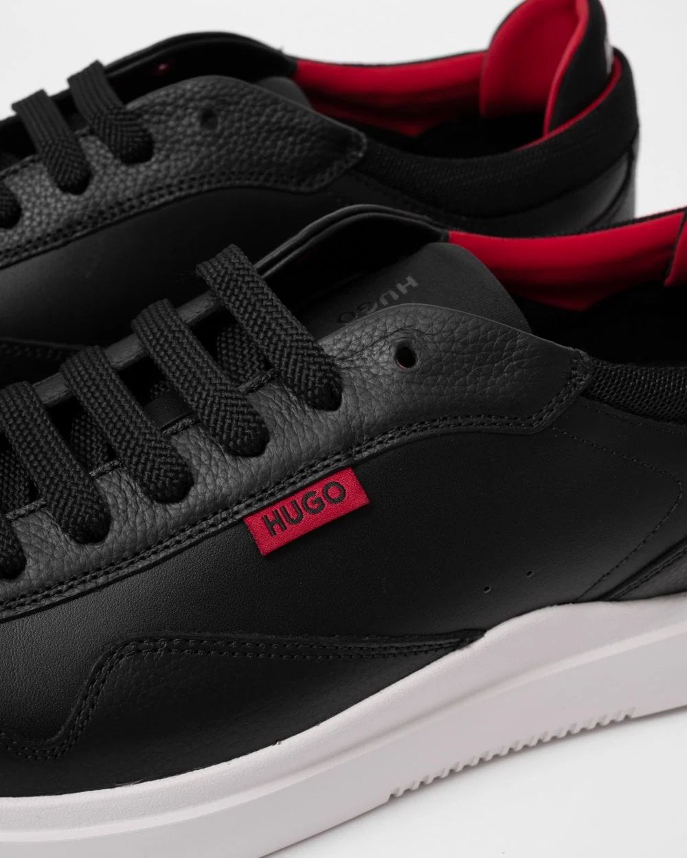 HUGO Blake Leather Lace-Up Trainers with Pop Colour Details - Image 2