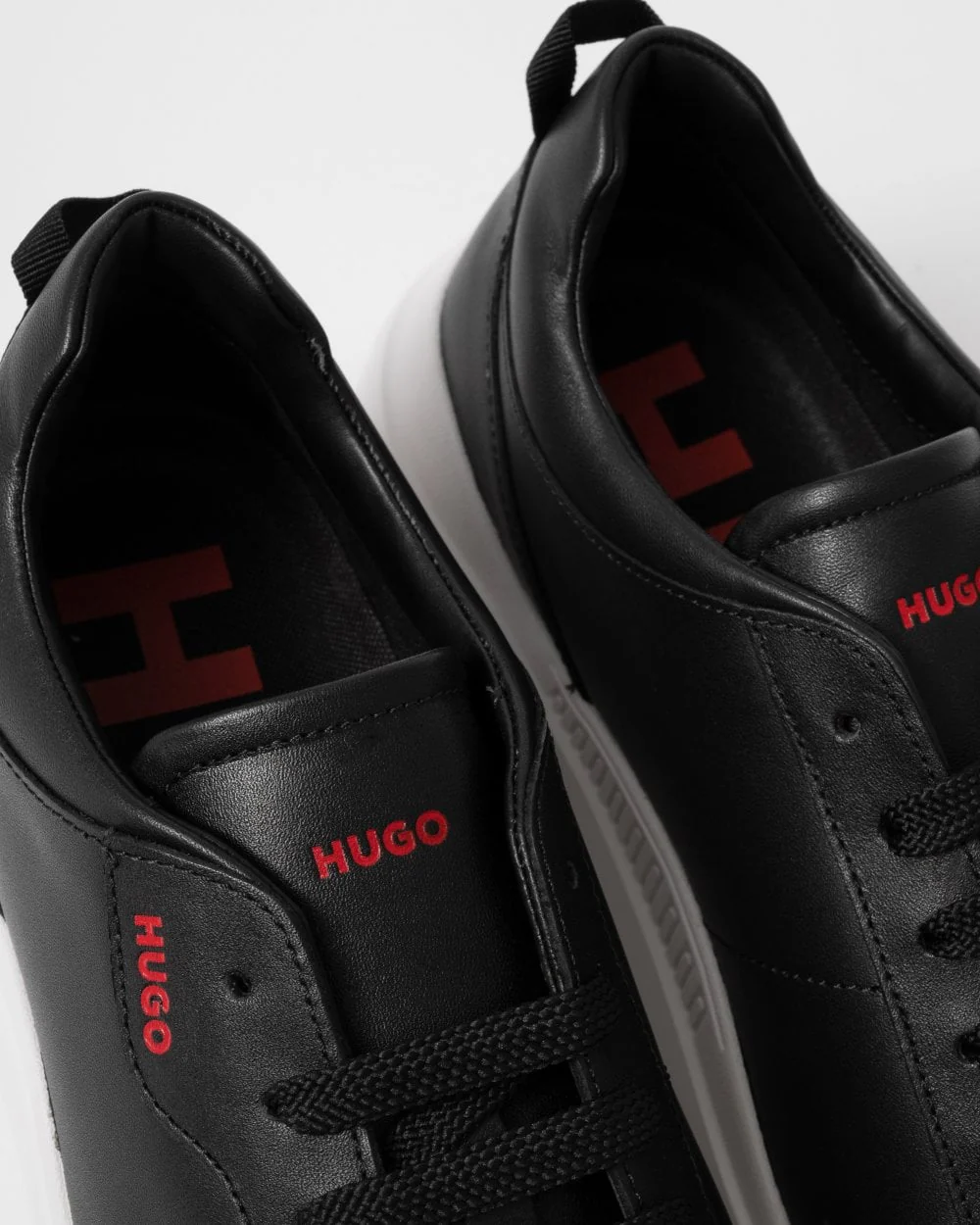 HUGO Blake Tenn Mens Leather Trainers with Branded Quarter - Black 001 - Image 3