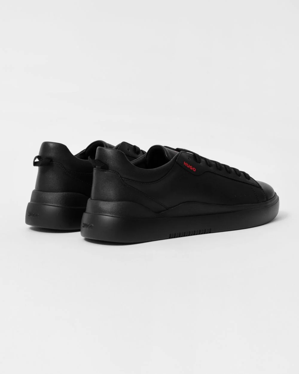 HUGO Blake Tenn Mens Leather Trainers with Branded Quarter - Black 005 - Image 2