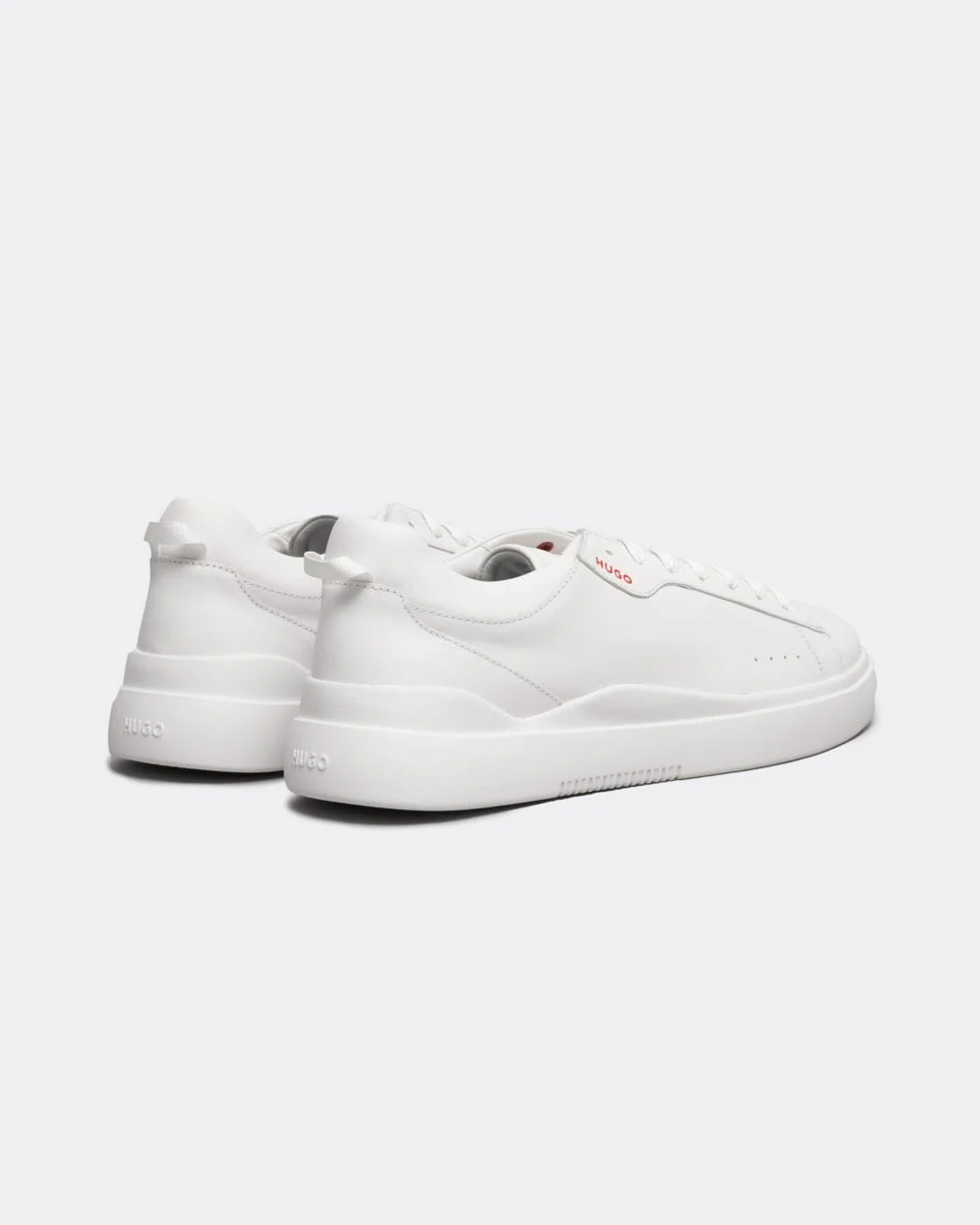 HUGO Blake Tenn Mens Leather Trainers with Branded Quarter - White 100 - Image 3