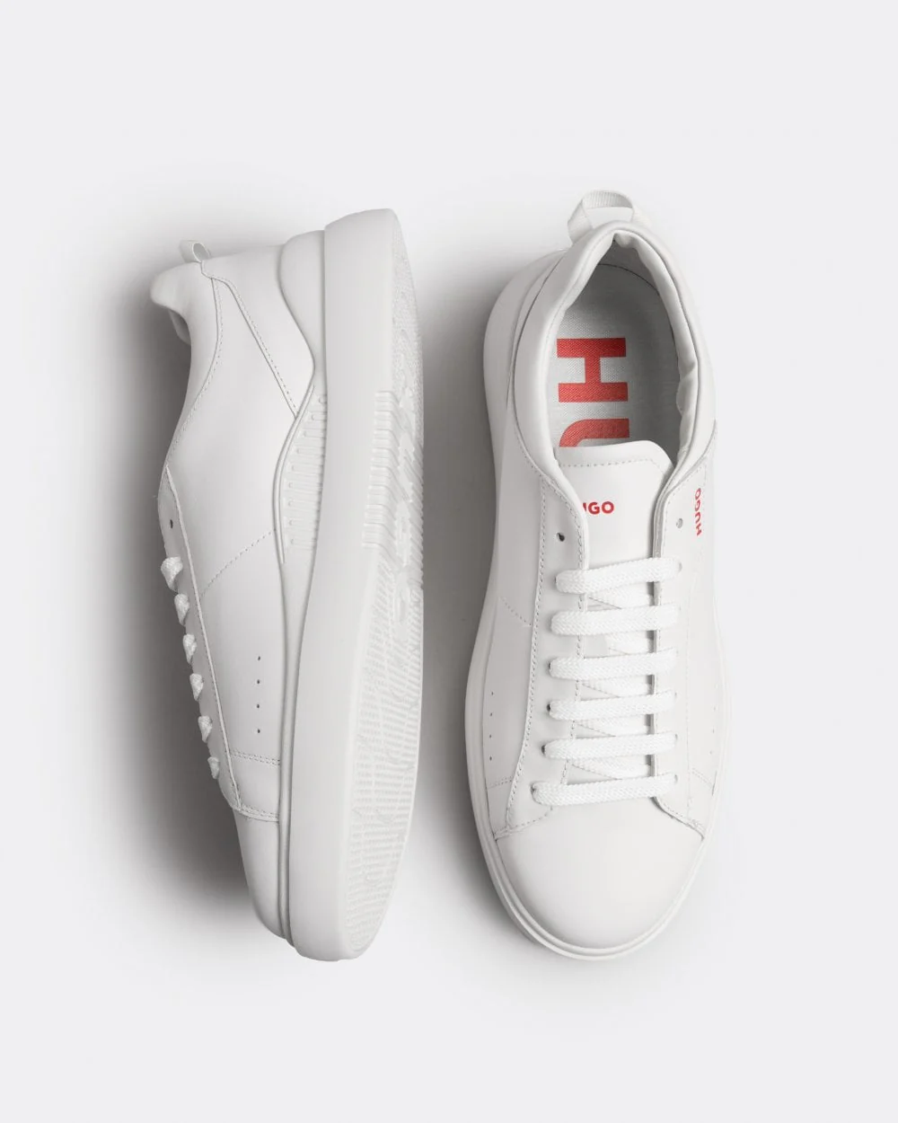 HUGO Blake Tenn Mens Leather Trainers with Branded Quarter - White 100 - Image 6