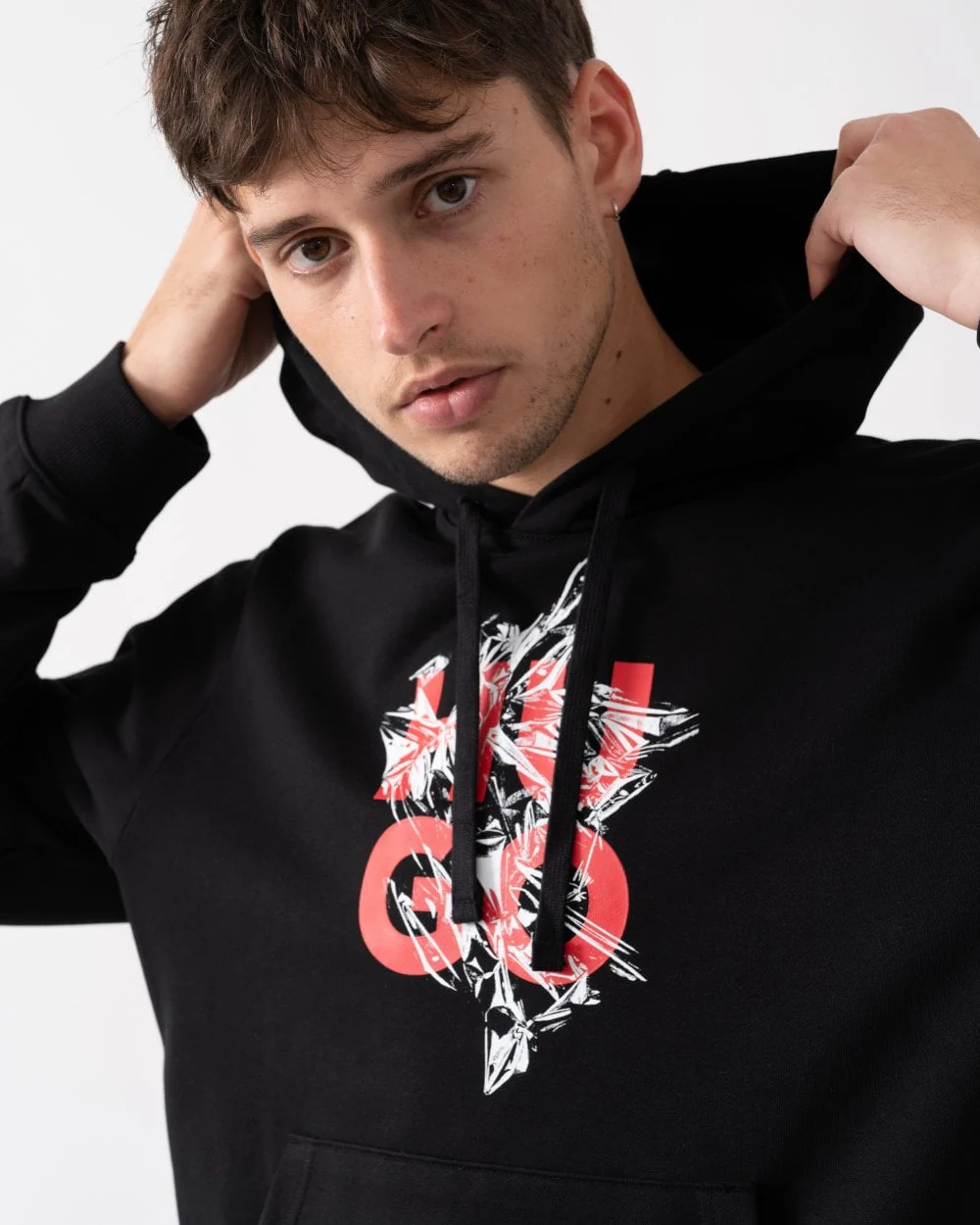 HUGO Daltorreson Mens Logo Graphic Hoodie - Image 2