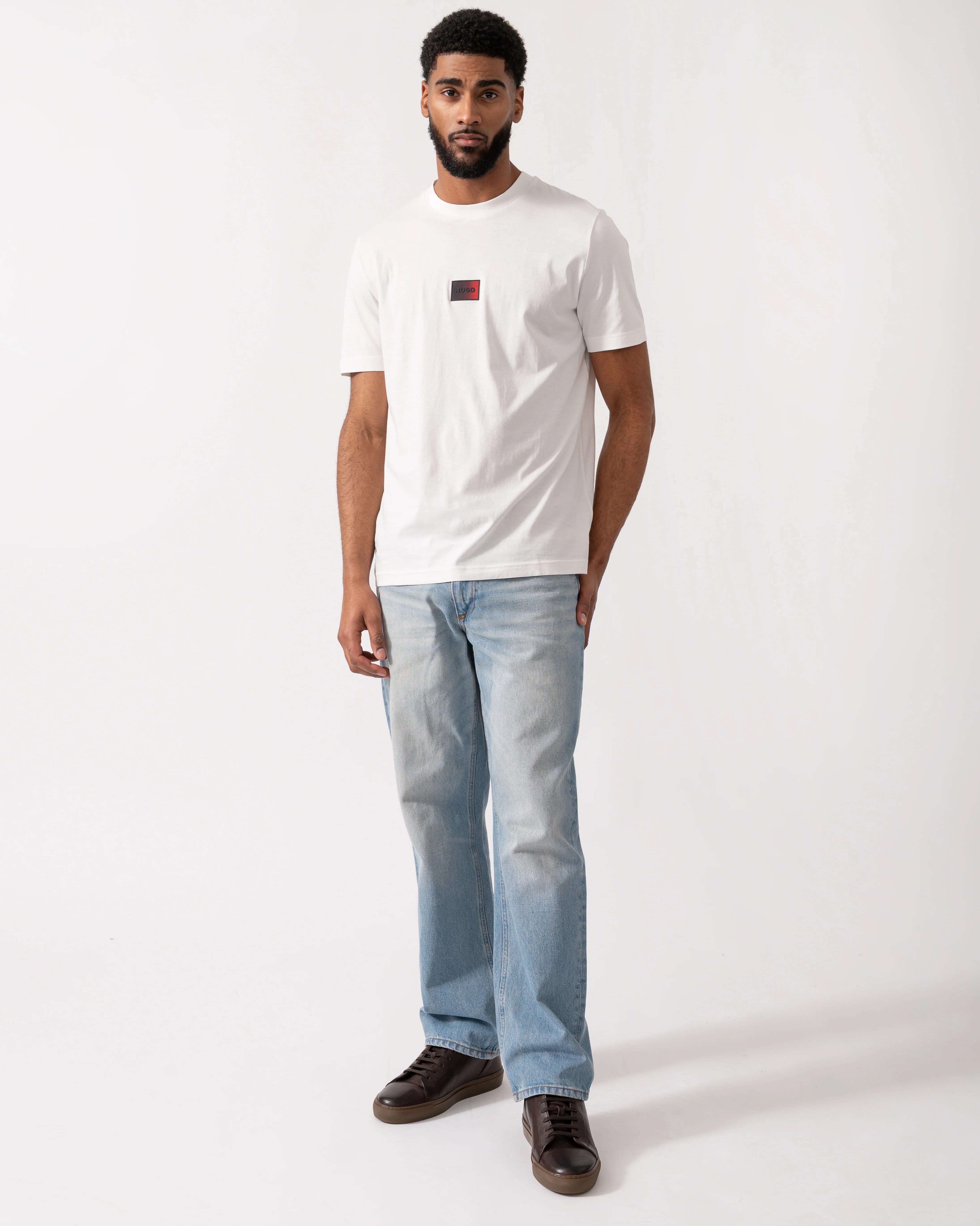 HUGO Danotie Mens Cotton-Jersey T-Shirt with Gradient Logo Label - Natural 102 - Image 2