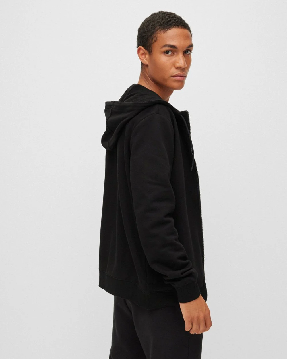 HUGO Daple212 Mens Zip Through Hoodie - Black 001 - Image 2