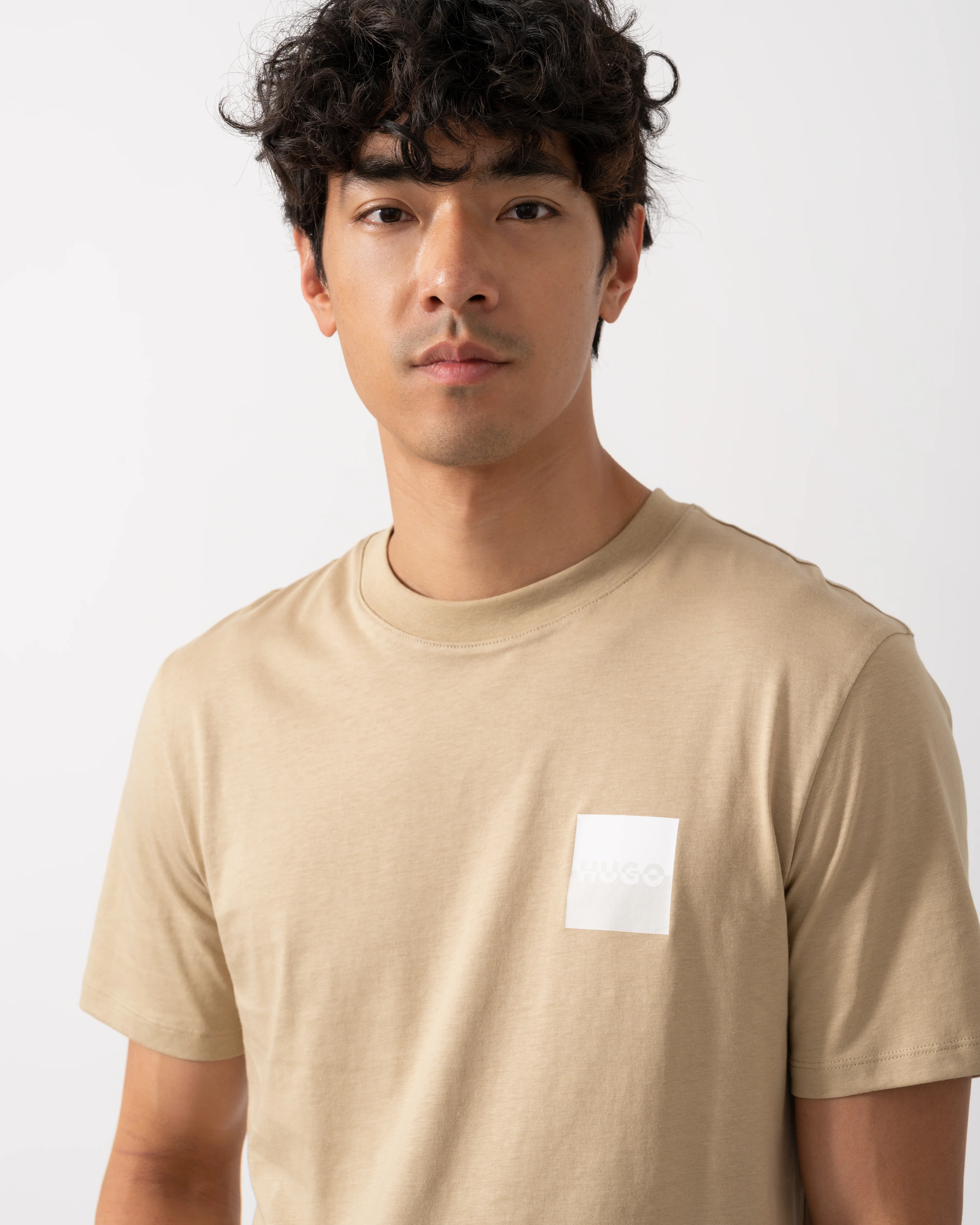 HUGO Dapusi Mens Logo Print T-Shirt - Medium Beige 269 - Image 2