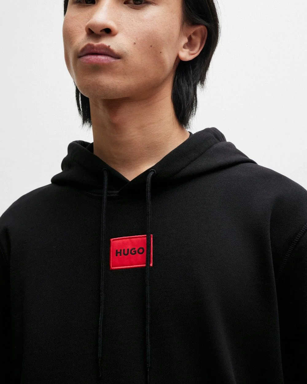 HUGO Daratschi214 Label Logo Mens Hoodie - Black 001 - Image 4