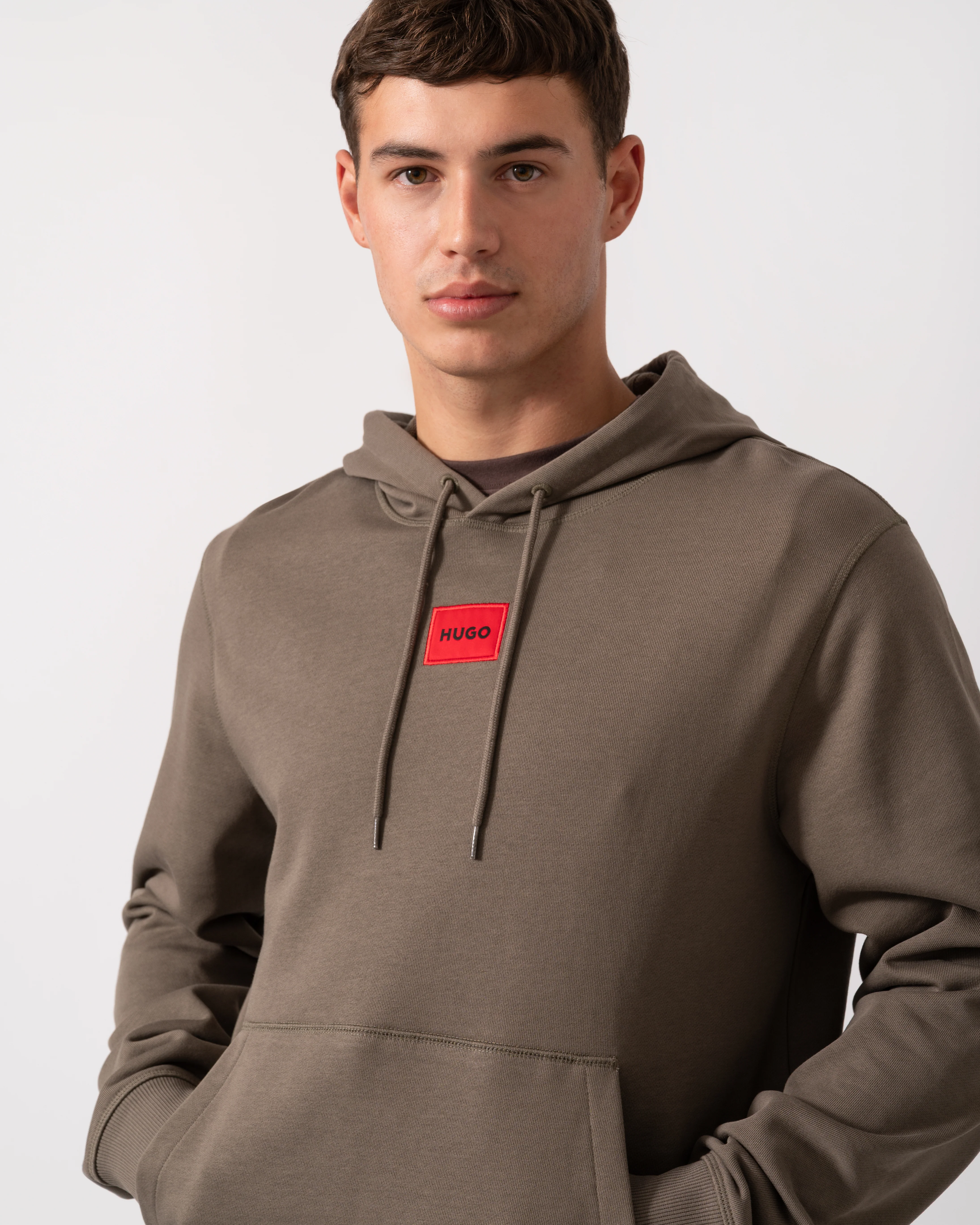 HUGO Daratschi214 Label Logo Mens Hoodie - Medium Grey 032 - Image 3