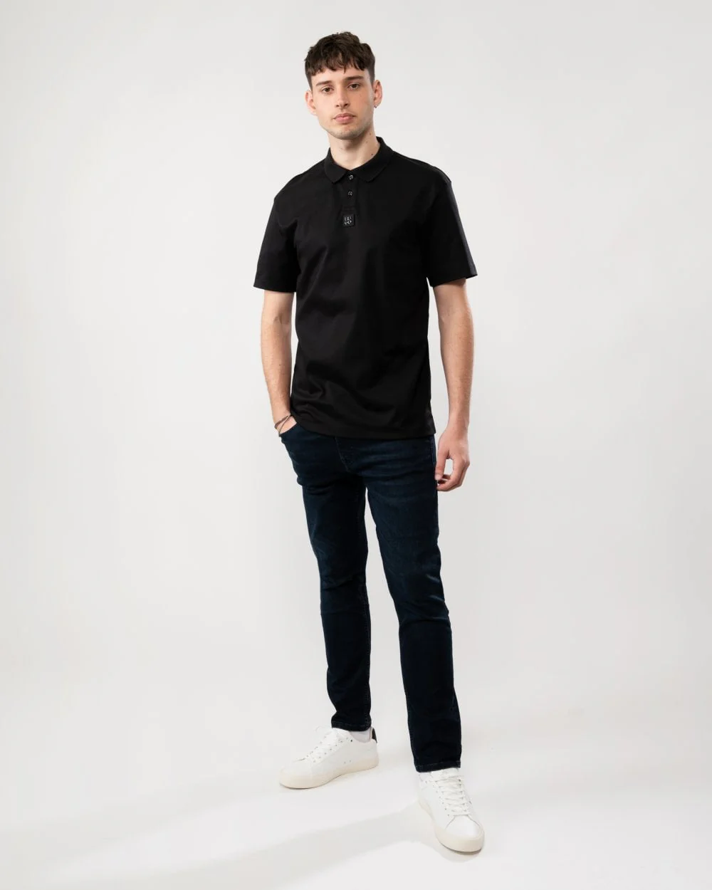 HUGO Deabono Mens Interlock Cotton Polo Shirt with Stacked Logo - Black 001 - Image 3