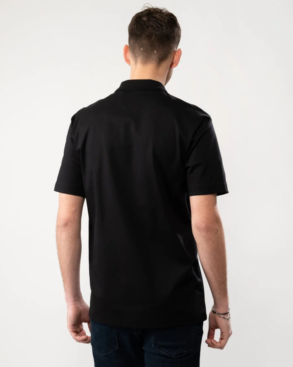 HUGO Deabono Mens Interlock Cotton Polo Shirt with Stacked Logo - Black 001 - Image 4