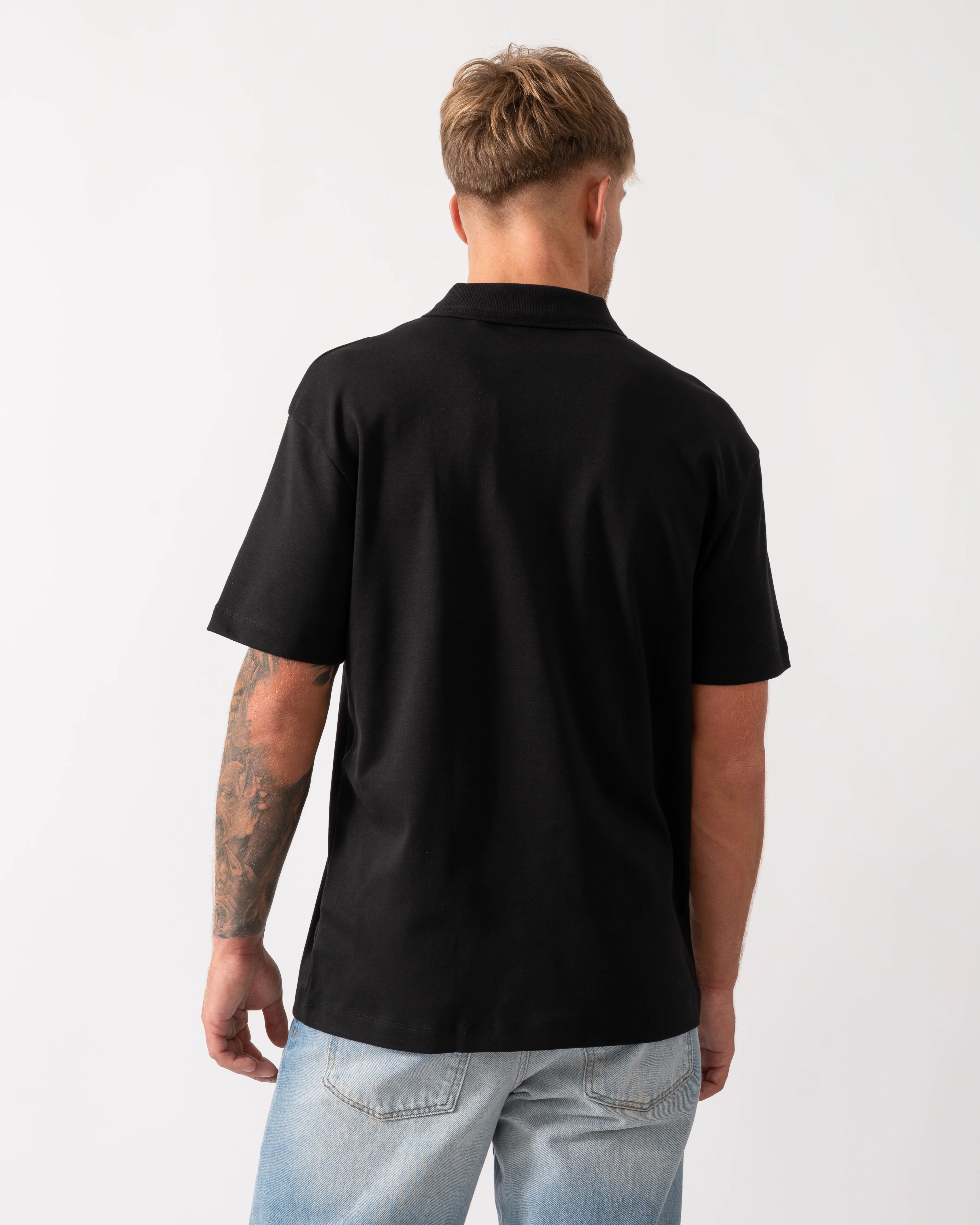 HUGO Deabono Mens Interlock Cotton Polo Shirt with Stacked Logo - Black 002 - Image 4