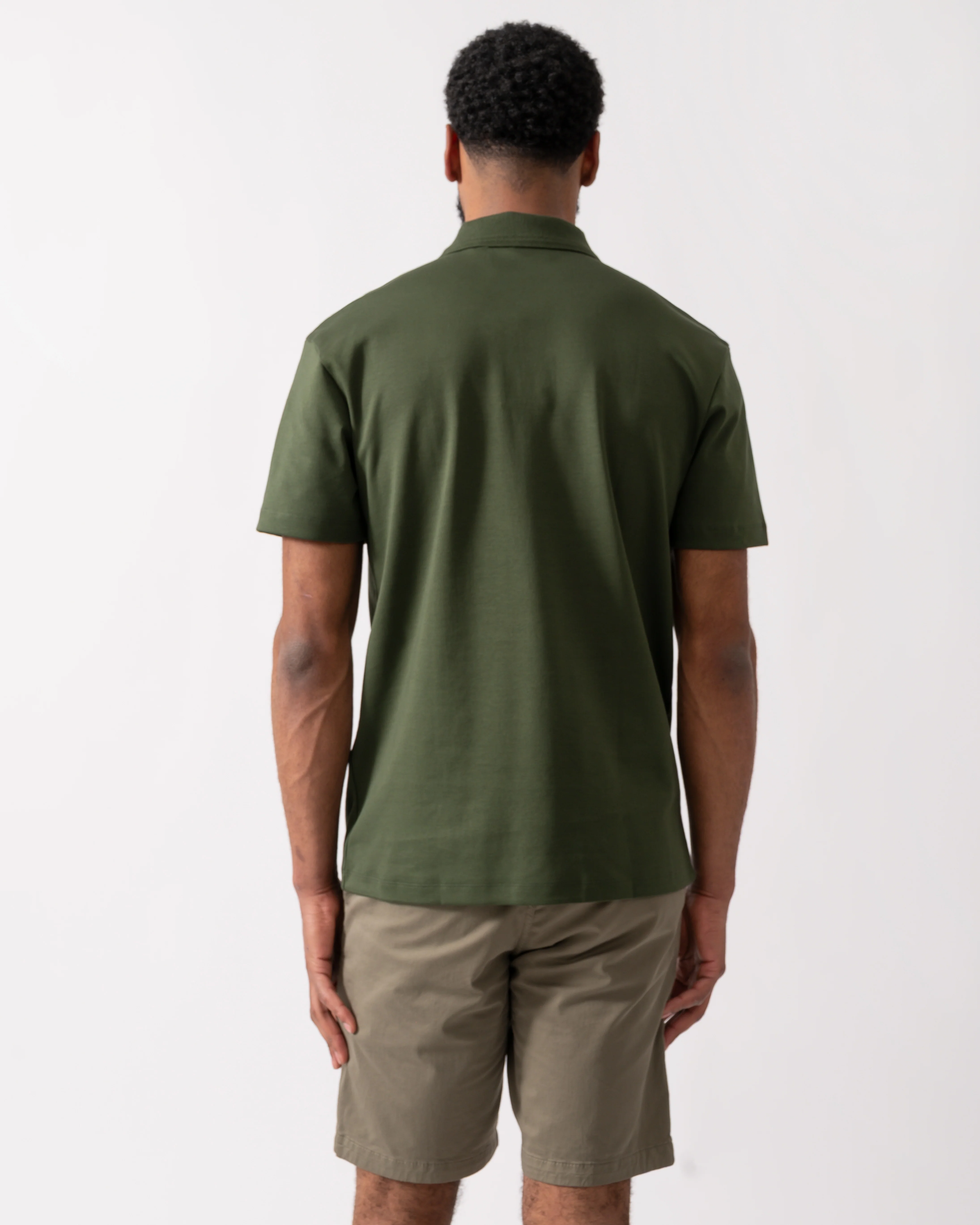 HUGO Deabono Mens Interlock Cotton Polo Shirt with Stacked Logo - Dark Green 309 - Image 4